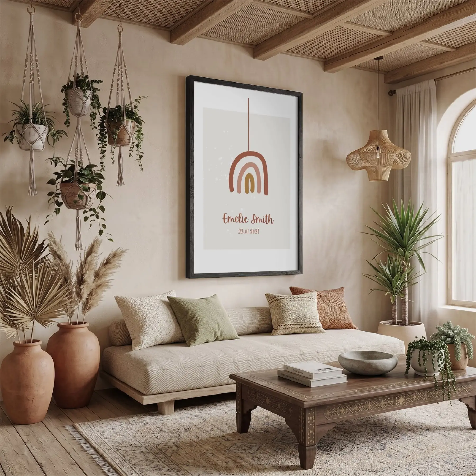 Minimalist Gökkuşağı İsim Tablosu Siyah Ahşap Çerçeveli Duvar Dekoru Poster Obje Ev Aksesuarları