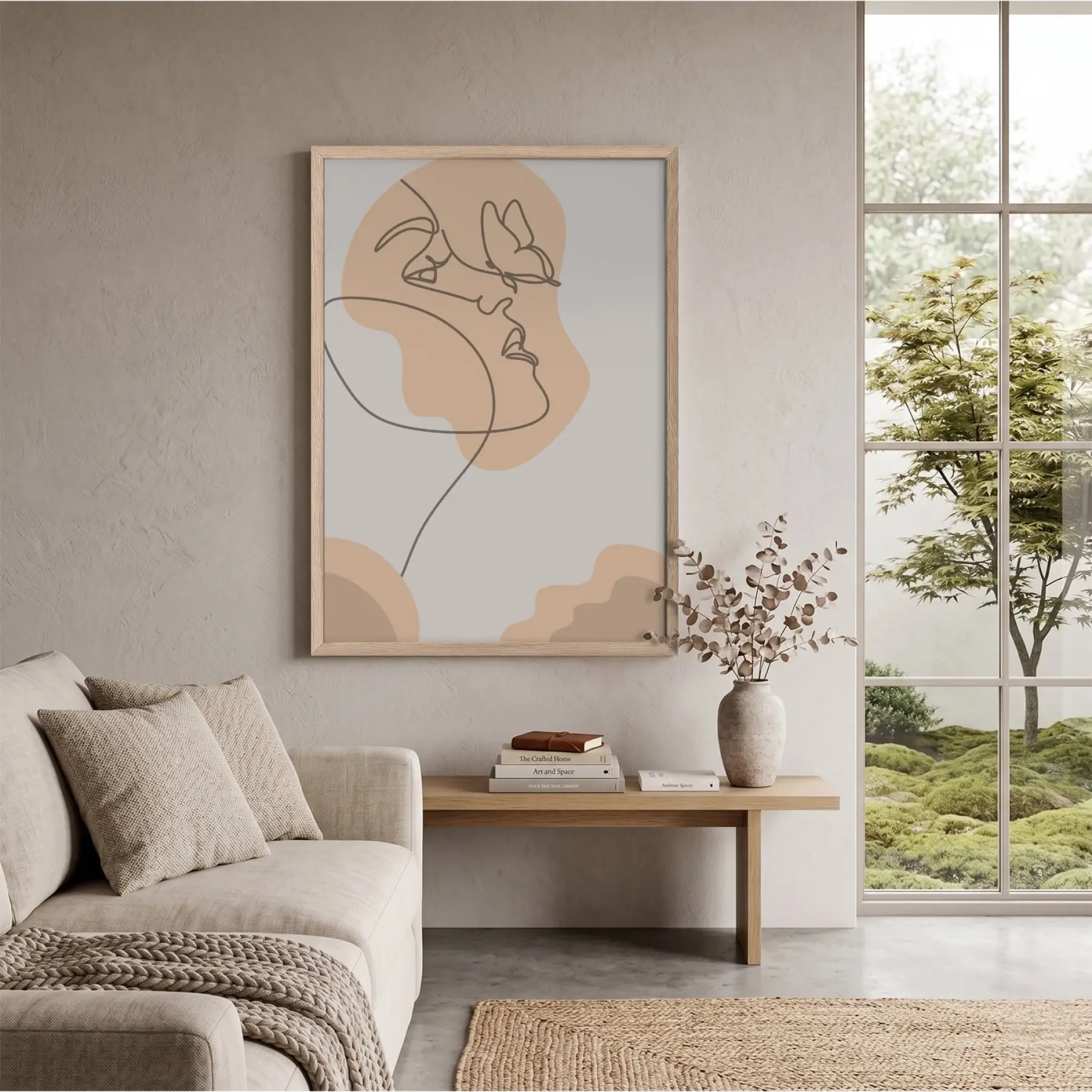 Kelebekli Çizgi Yüz Soyut Doğal Ahşap Çerçeveli Tablo Aksesuarları Modern Sanat İç Mekan