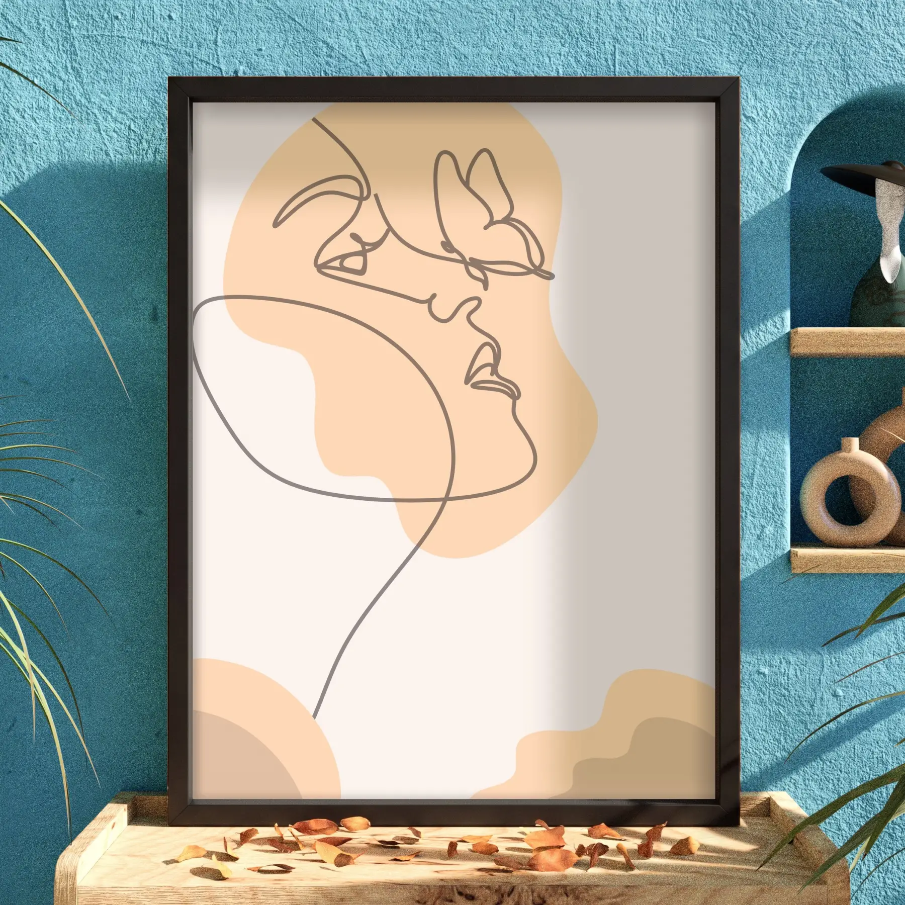 Kelebekli Çizgi Yüz Soyut Siyah Ahşap Çerçeveli Tablo Dekoru Poster Obje Ev Aksesuarları
