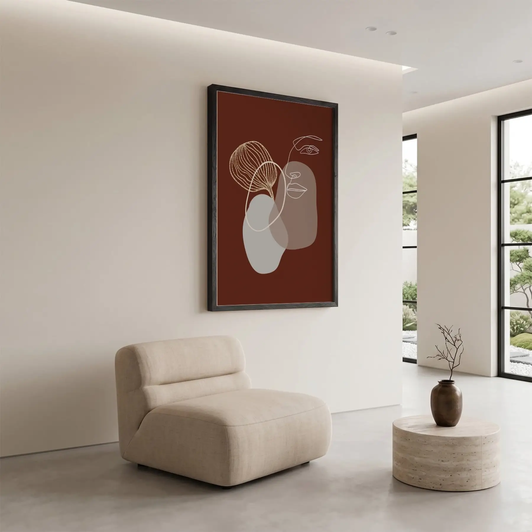 Toprak Tonlu Soyut Yüz Siyah Ahşap Çerçeveli Tablo Obje Ev Aksesuarları Modern Sanat