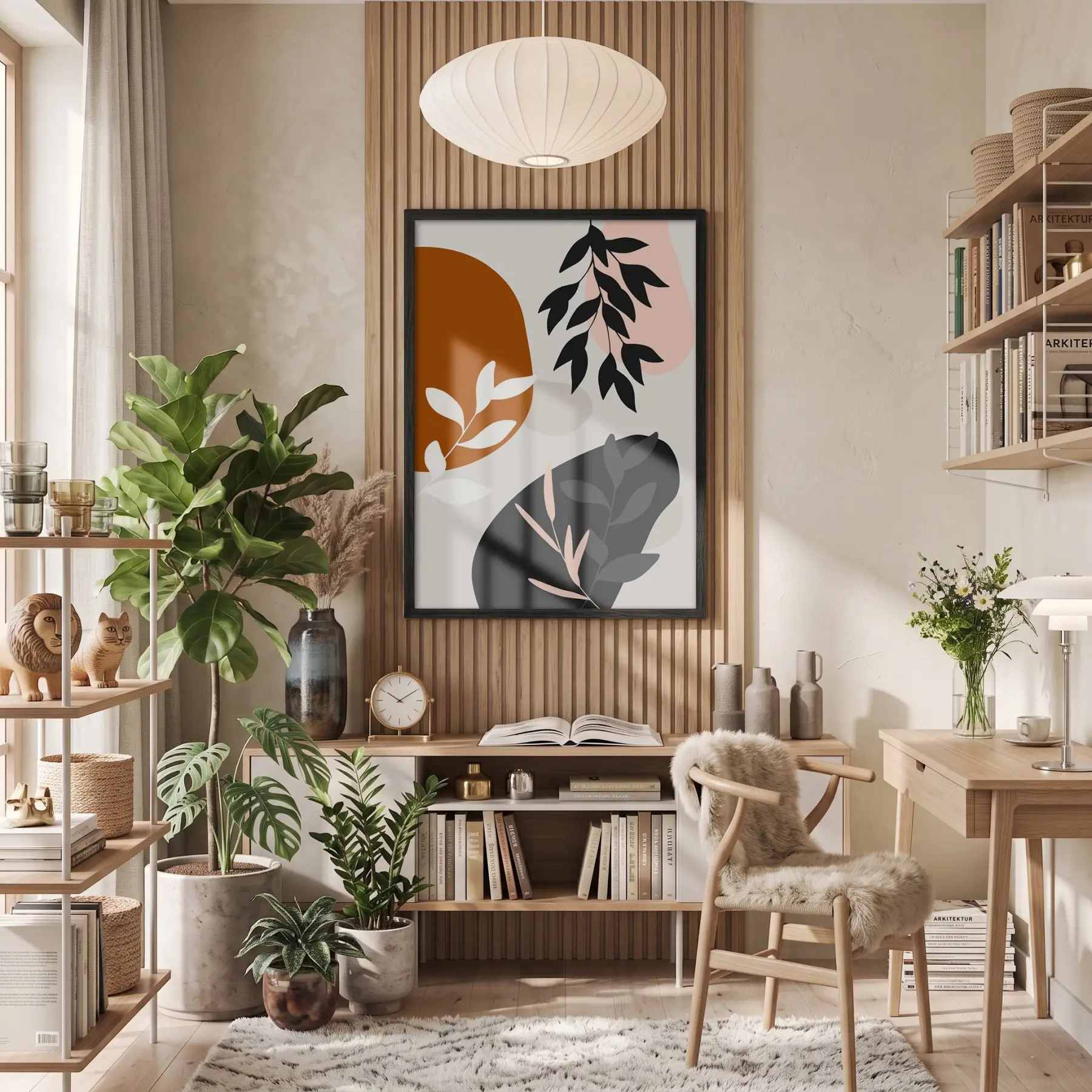 Toprak Tonları Organik Soyut Siyah Ahşap Çerçeveli Tablo Obje Ev Aksesuarları Modern Sanat