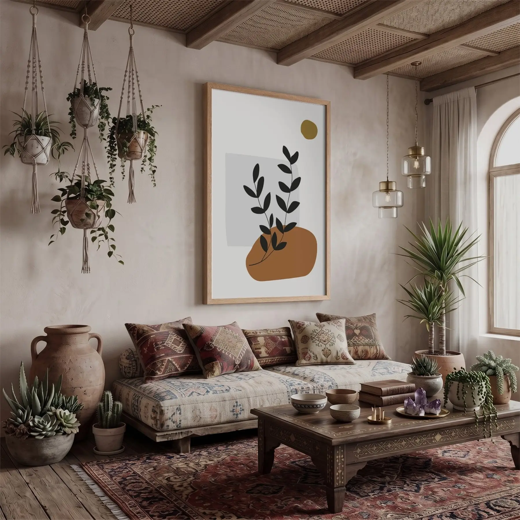 Toprak Tonları Bitki Sanatı Doğal Ahşap Çerçeveli Tablo Aksesuarları Modern Sanat İç Mekan