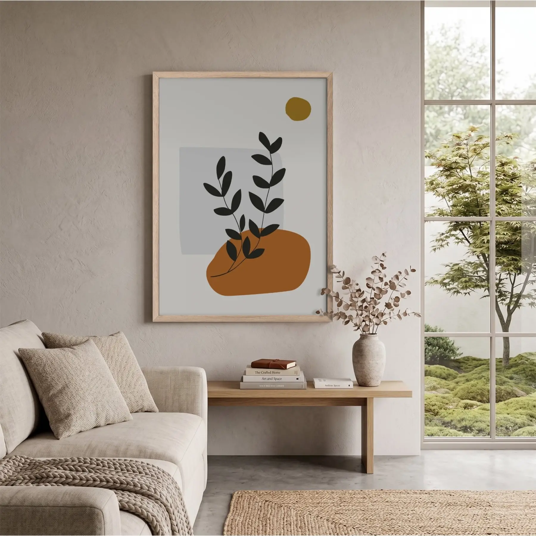 Toprak Tonları Bitki Sanatı Doğal Ahşap Çerçeveli Tablo Aksesuarları Modern Sanat İç Mekan
