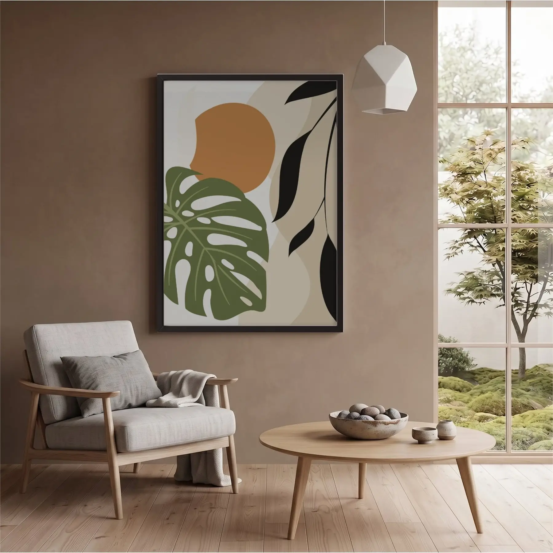 Yeşil Monstera Soyut Formlar Siyah Ahşap Çerçeveli Tablo Dekorasyonu Poster Obje Ev Aksesuarları