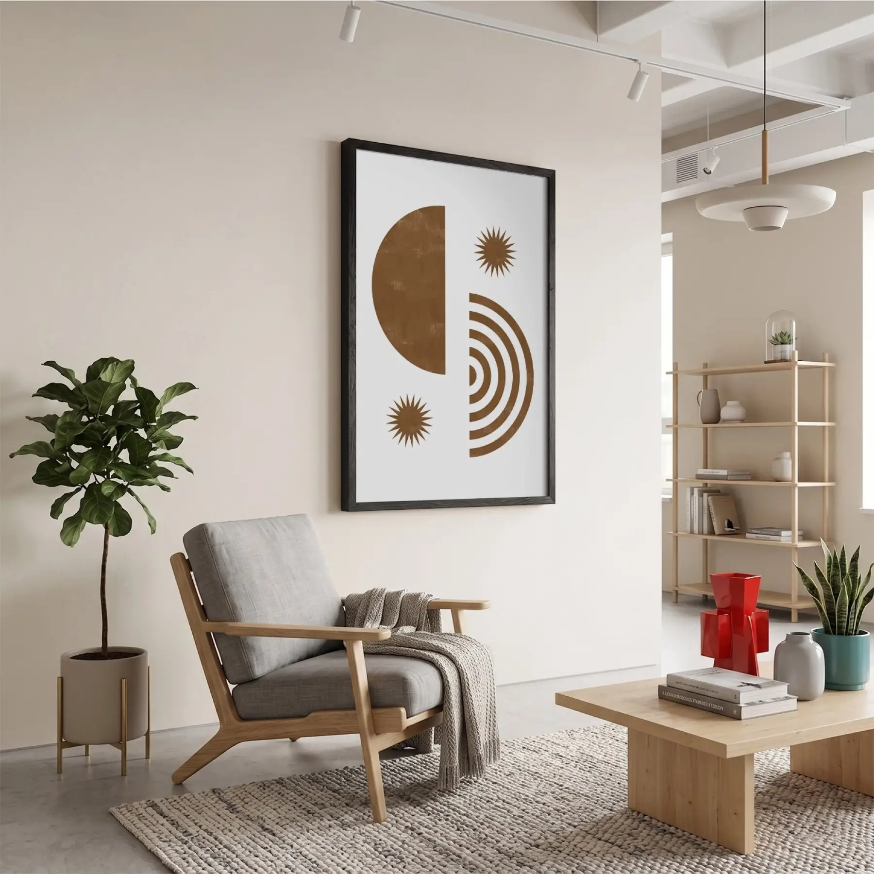 Bohem Güneş Formları Siyah Ahşap Çerçeveli Tablo Ev Aksesuarları Modern Sanat İç Mekan