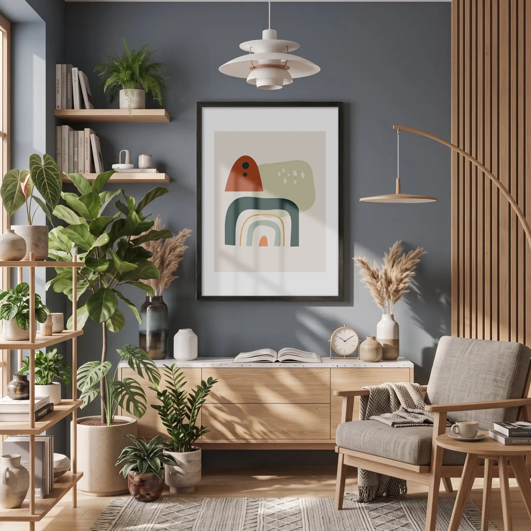 Organik Renk Arkları Siyah Ahşap Çerçeveli Tablo Aksesuarları Modern Sanat İç Mekan Yatak