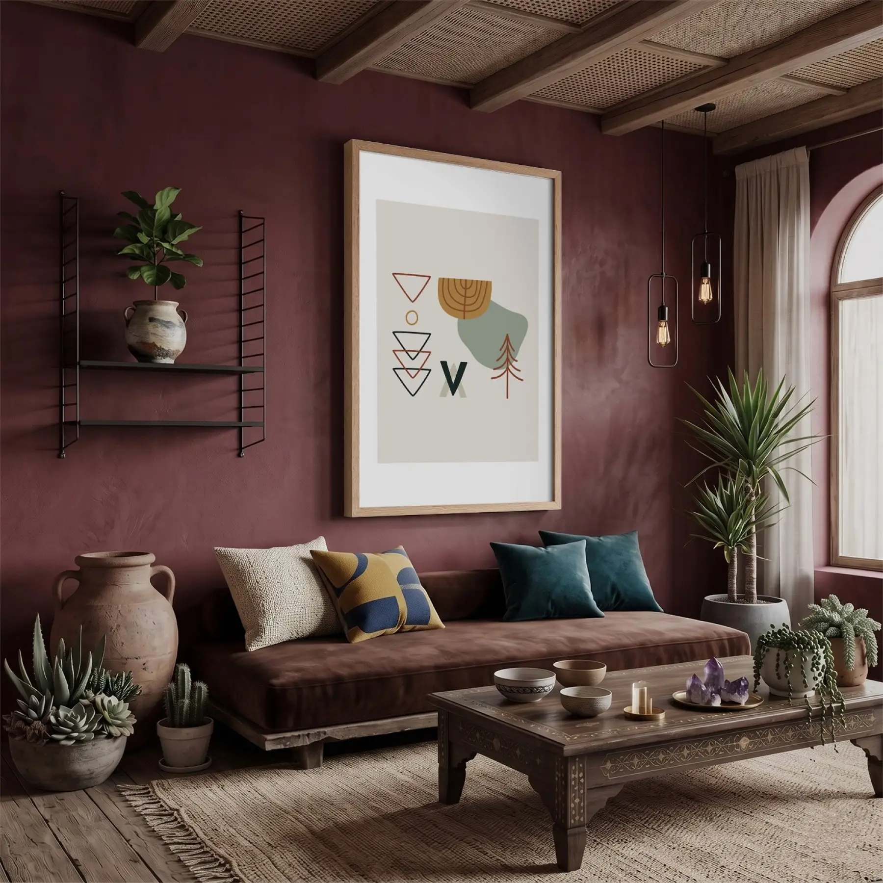 Soyut Geometrik Doğa Doğal Ahşap Çerçeveli Tablo Dekorasyonu Poster Obje Ev Aksesuarları Modern