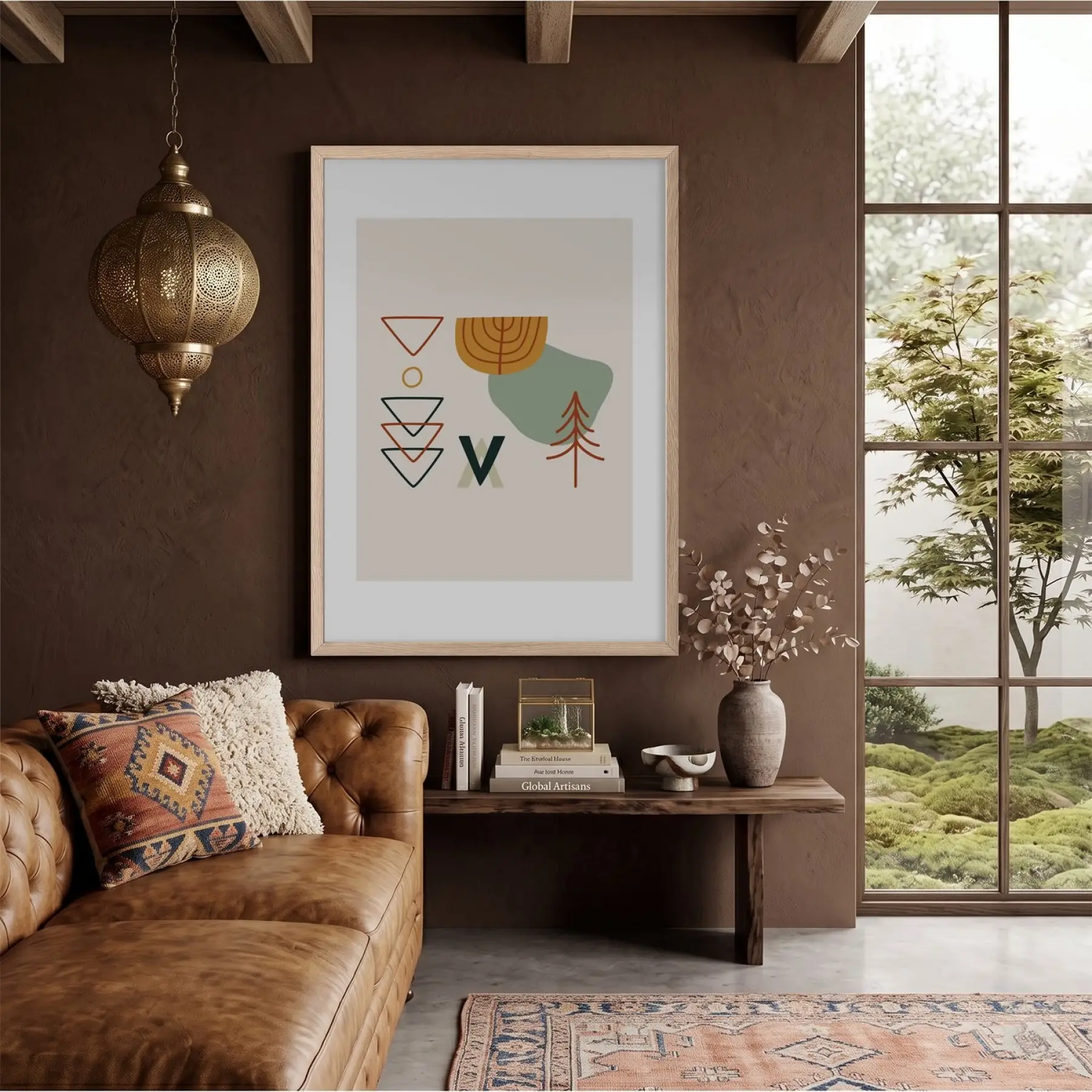 Soyut Geometrik Doğa Doğal Ahşap Çerçeveli Tablo Dekorasyonu Poster Obje Ev Aksesuarları Modern