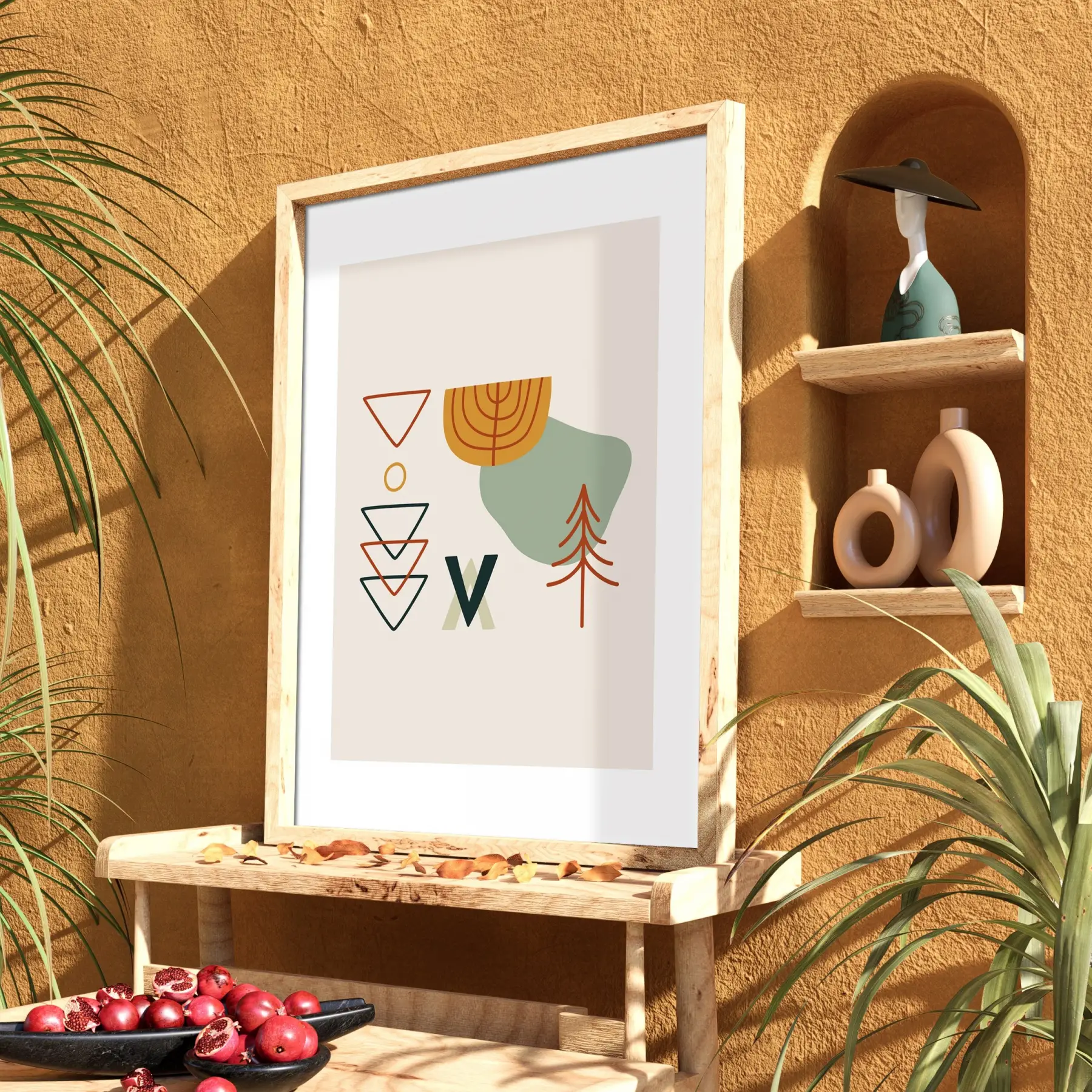 Soyut Geometrik Doğa Doğal Ahşap Çerçeveli Tablo Dekorasyonu Poster Obje Ev Aksesuarları Modern