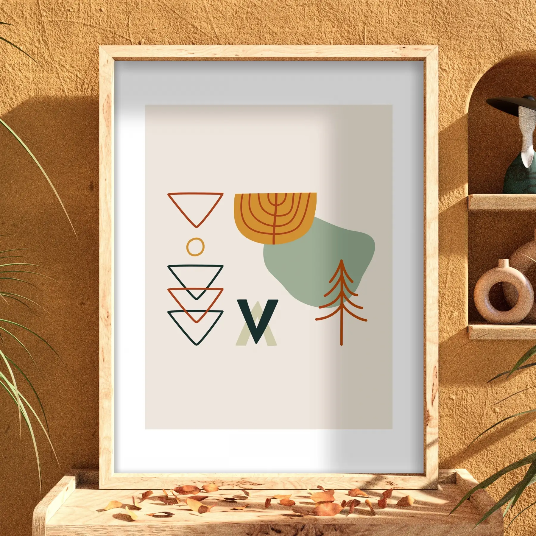 Soyut Geometrik Doğa Doğal Ahşap Çerçeveli Tablo Dekorasyonu Poster Obje Ev Aksesuarları Modern