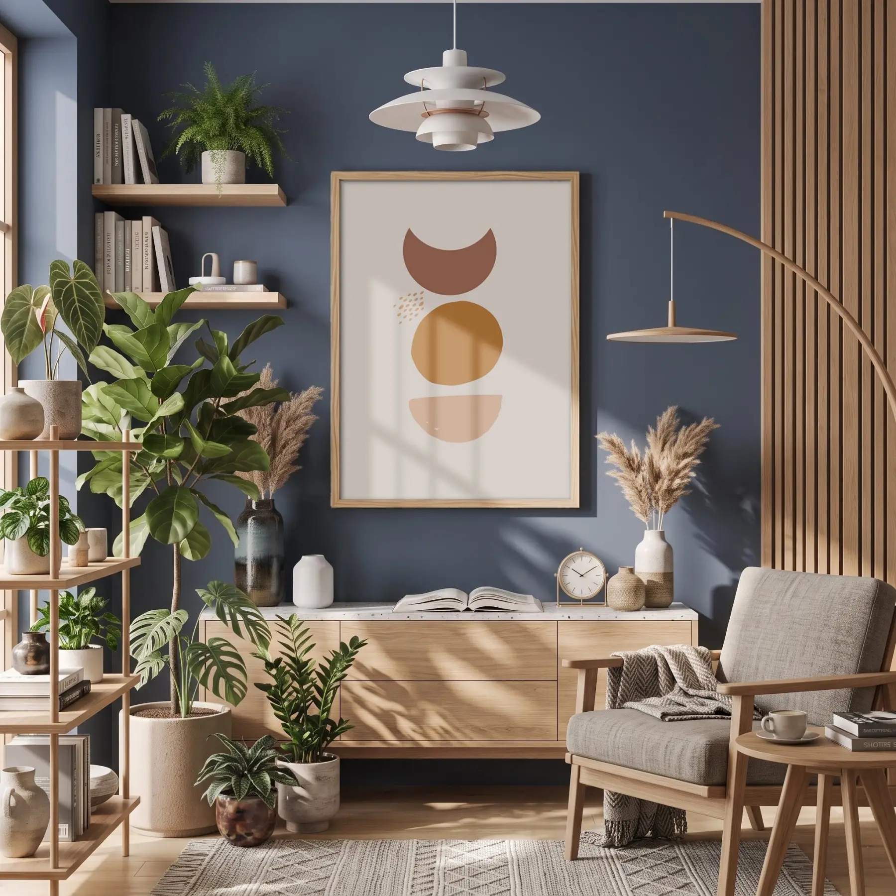 Toprak Tonları Geometrik Soyut Doğal Ahşap Çerçeveli Tablo Dekoru Poster Obje Ev Aksesuarları
