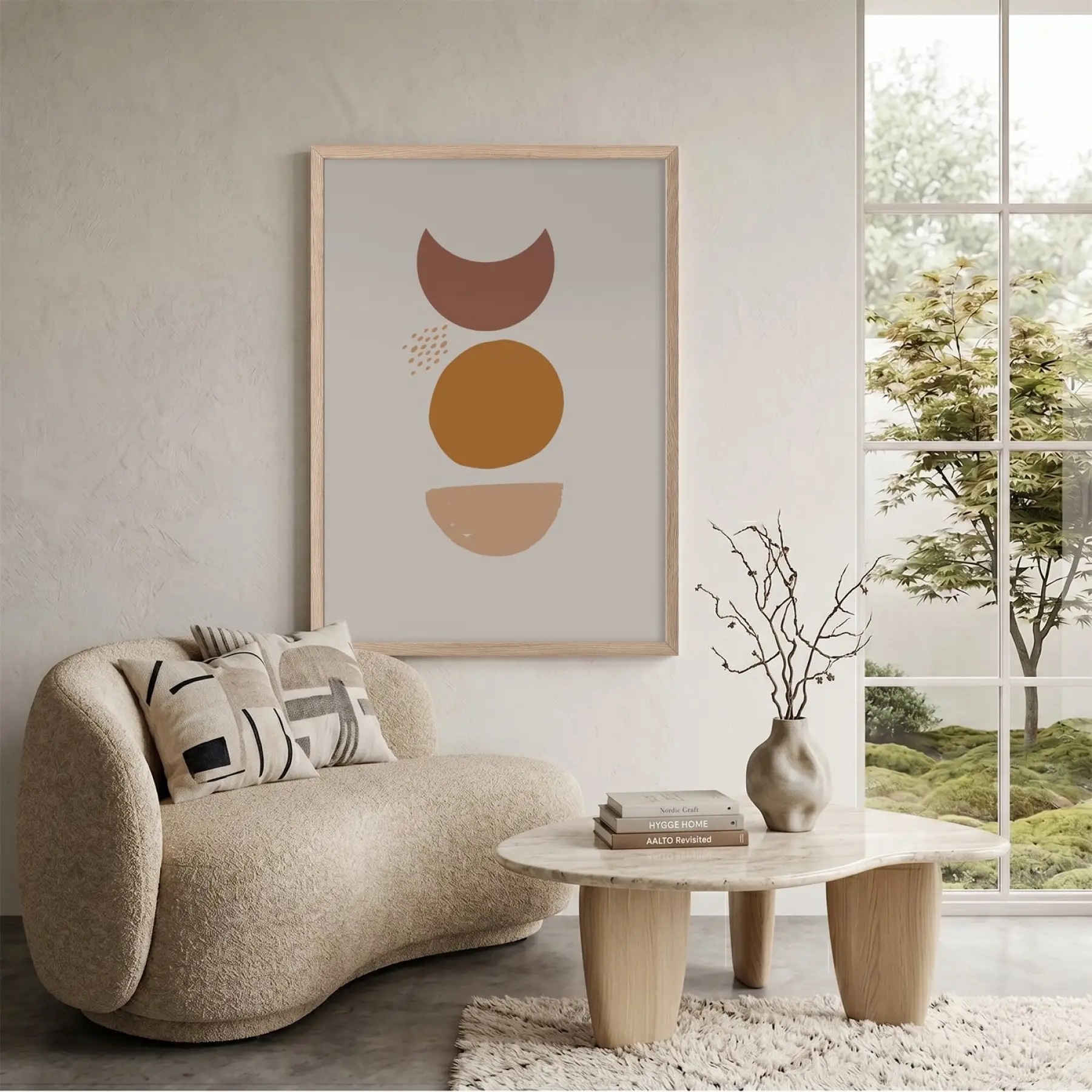 Toprak Tonları Geometrik Soyut Doğal Ahşap Çerçeveli Tablo Dekoru Poster Obje Ev Aksesuarları