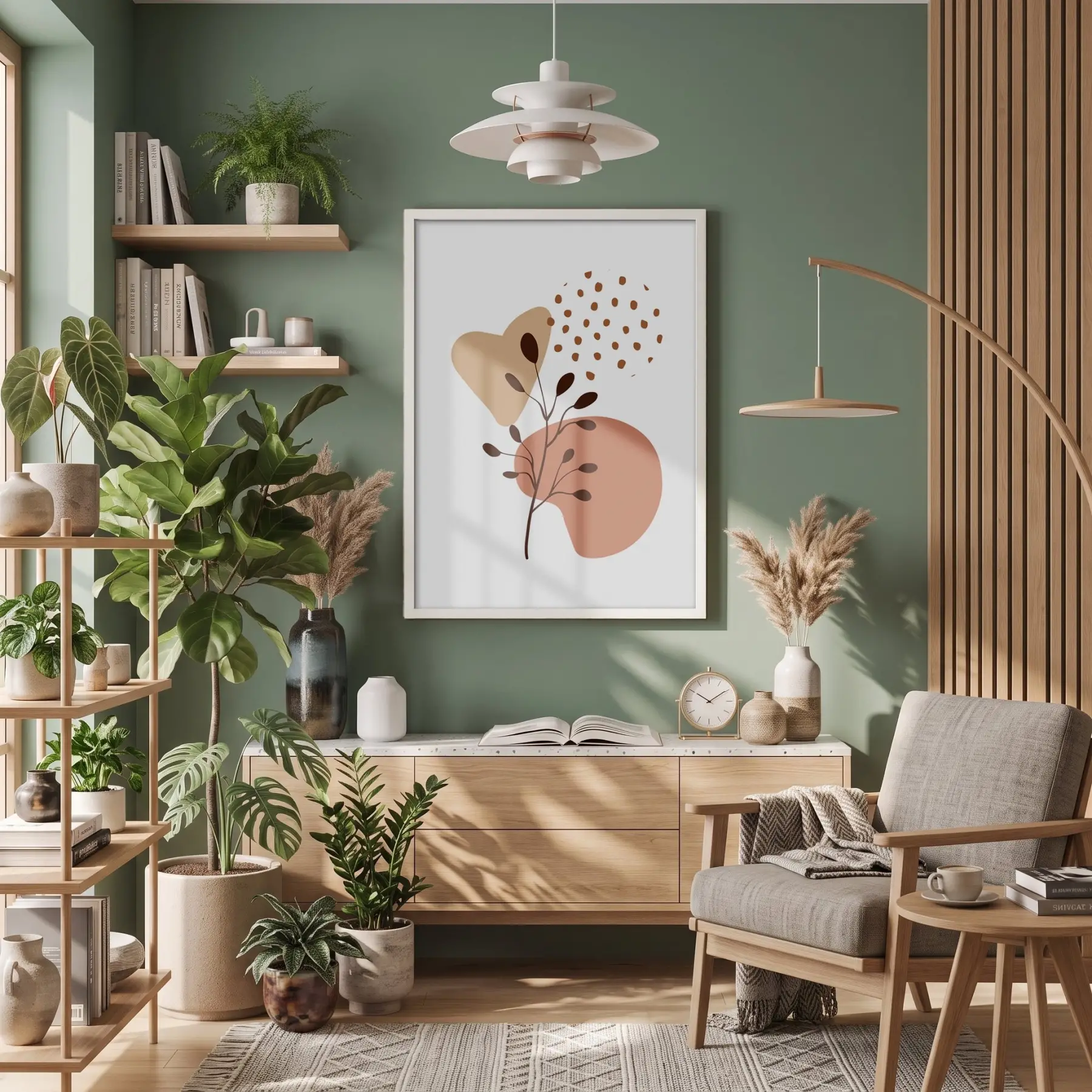 Organik Pastel Yapraklar Beyaz Ahşap Çerçeveli Tablo Poster Dekoratif Obje Ev Aksesuarları Modern