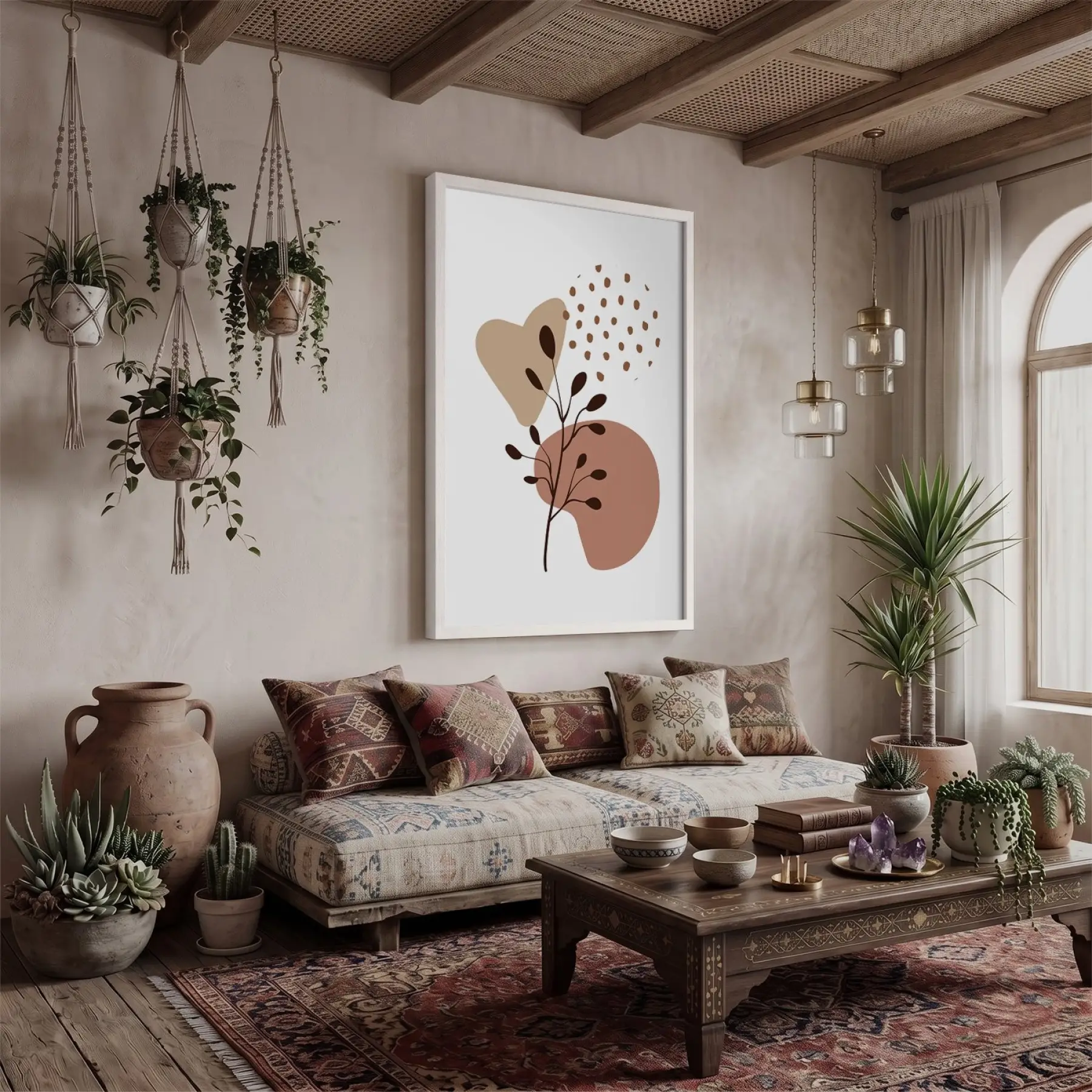 Organik Pastel Yapraklar Beyaz Ahşap Çerçeveli Tablo Poster Dekoratif Obje Ev Aksesuarları Modern