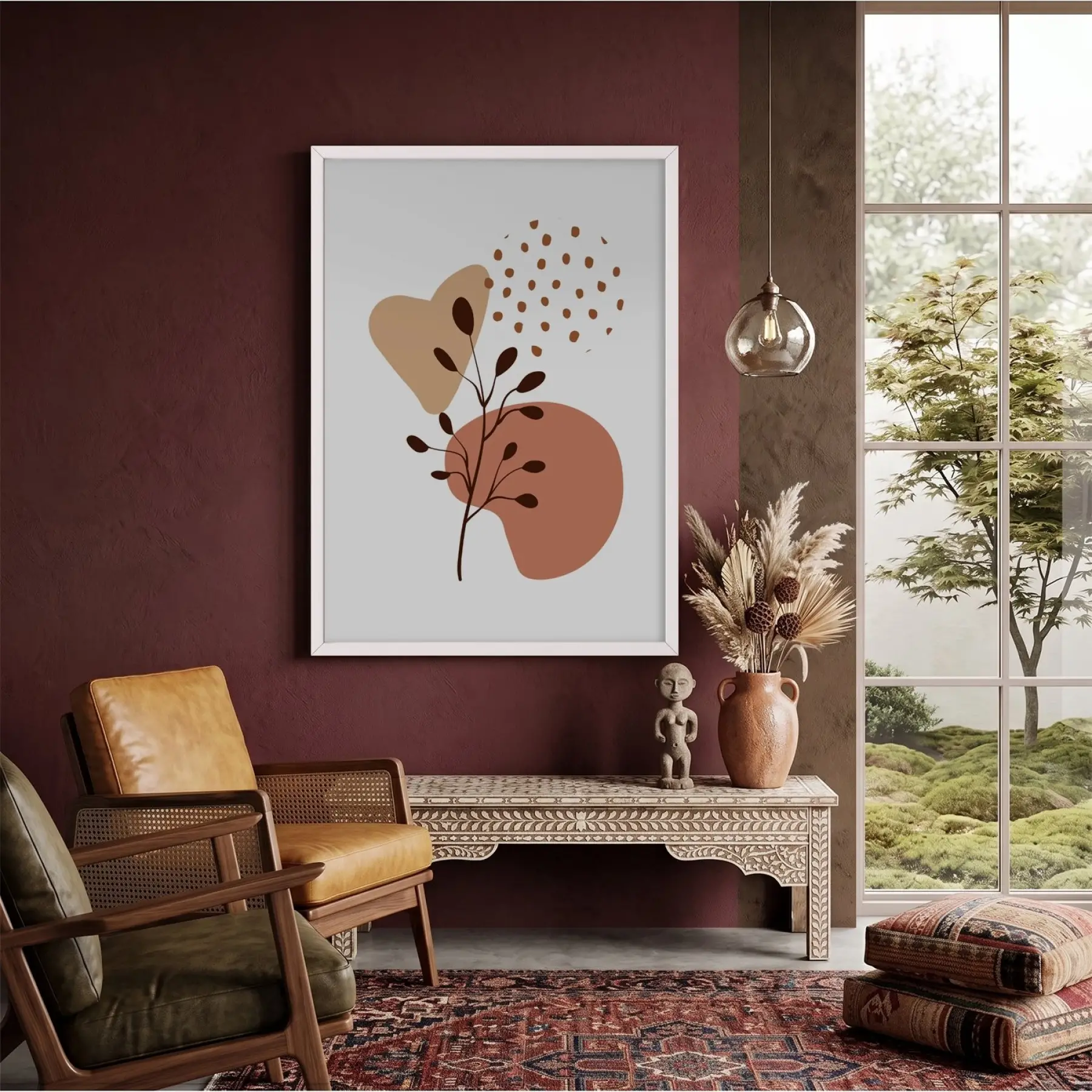 Organik Pastel Yapraklar Beyaz Ahşap Çerçeveli Tablo Poster Dekoratif Obje Ev Aksesuarları Modern