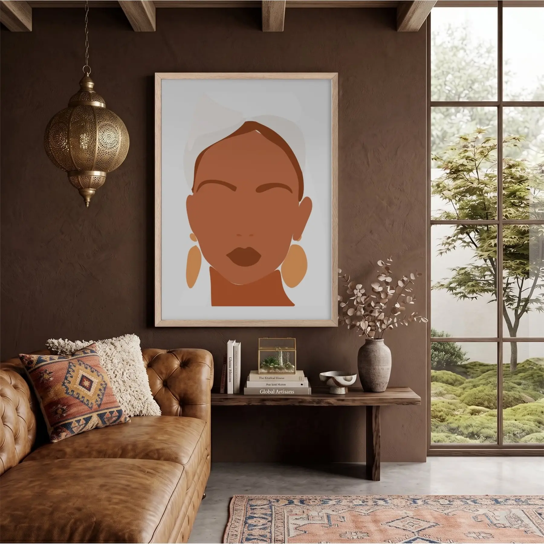 Boho Şık Yüz Tasarım Doğal Ahşap Çerçeveli Tablo Bohem Obje Ev Aksesuarları Modern