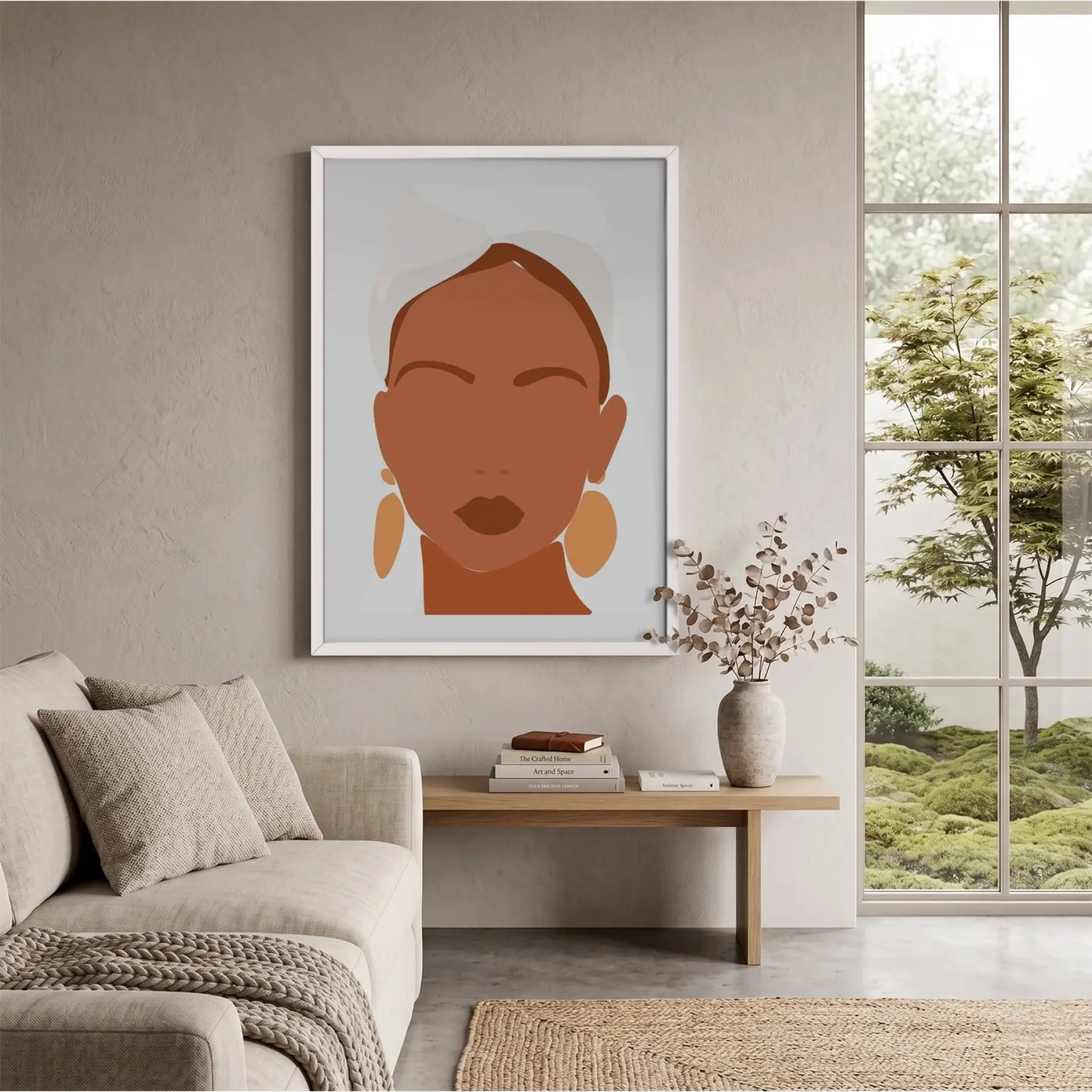 Boho Şık Yüz Tasarım Beyaz Ahşap Çerçeveli Tablo Bohem Ev Aksesuarları Modern Sanat