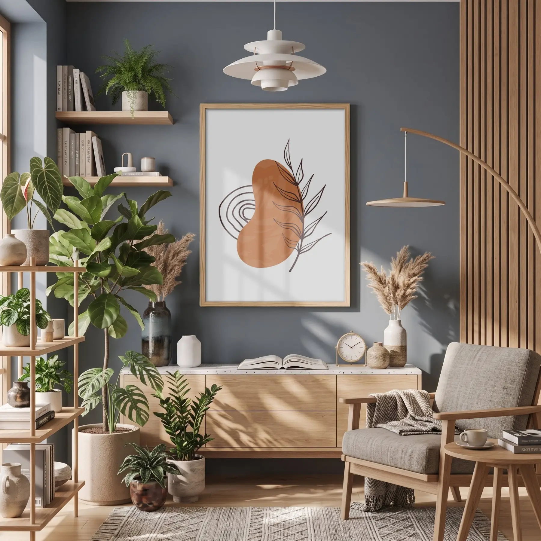 Toprak Tonlu Organik Sanat Doğal Ahşap Çerçeveli Tablo Koridor Ofis Kanvas Görünümlü Salon