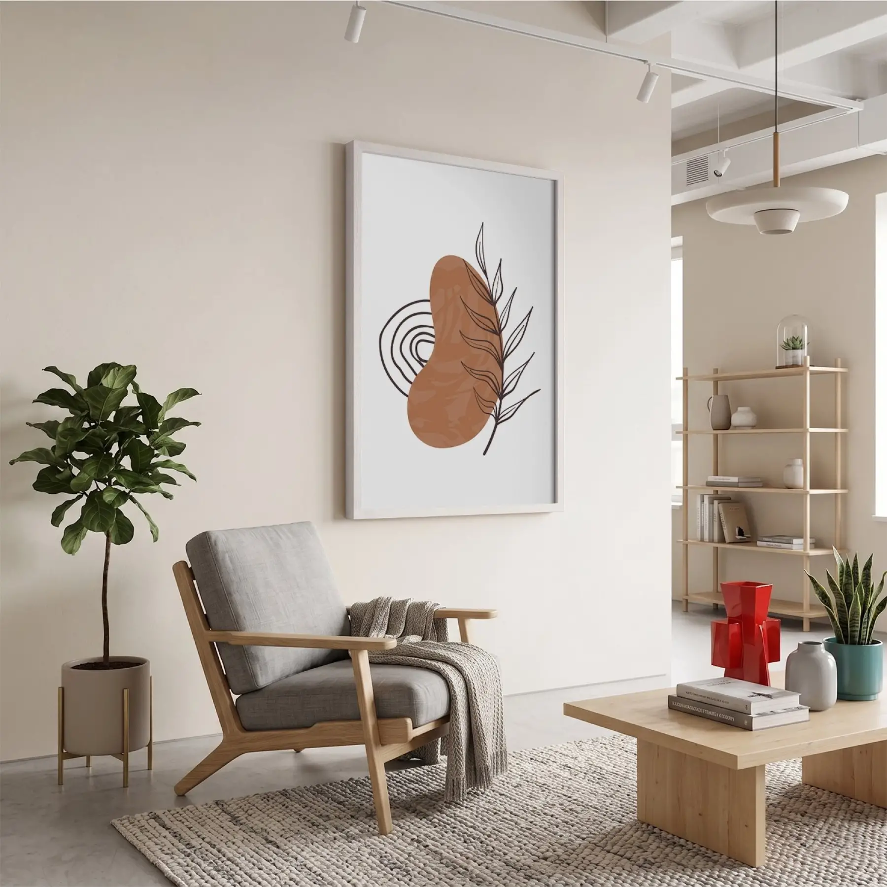 Toprak Tonlu Organik Sanat Beyaz Ahşap Çerçeveli Tablo Aksesuarları Modern İç Mekan Yatak