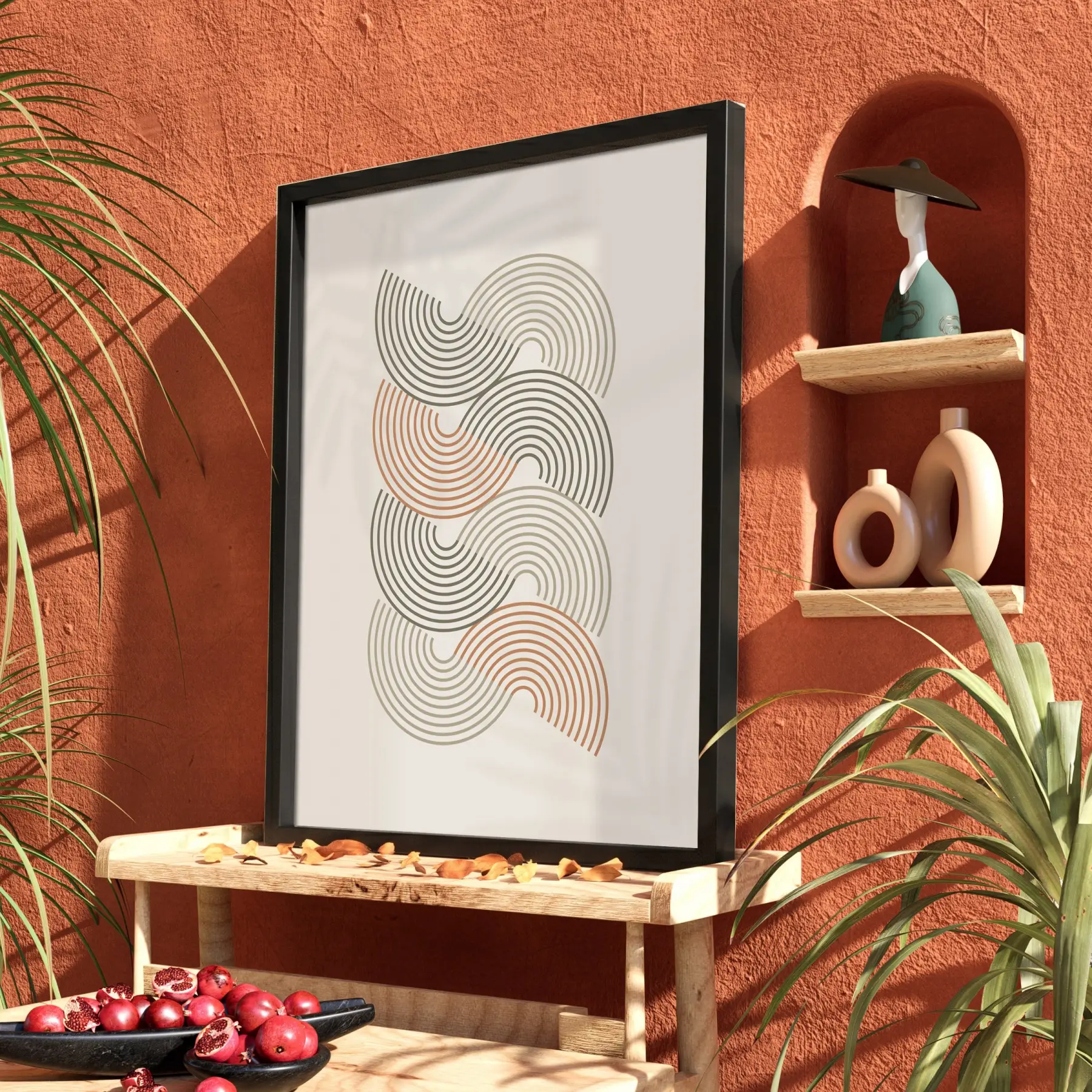 Organik Dalgalı Pastel Tablo Siyah Ahşap Çerçeveli Dekorasyonu Poster Obje Ev Aksesuarları Modern