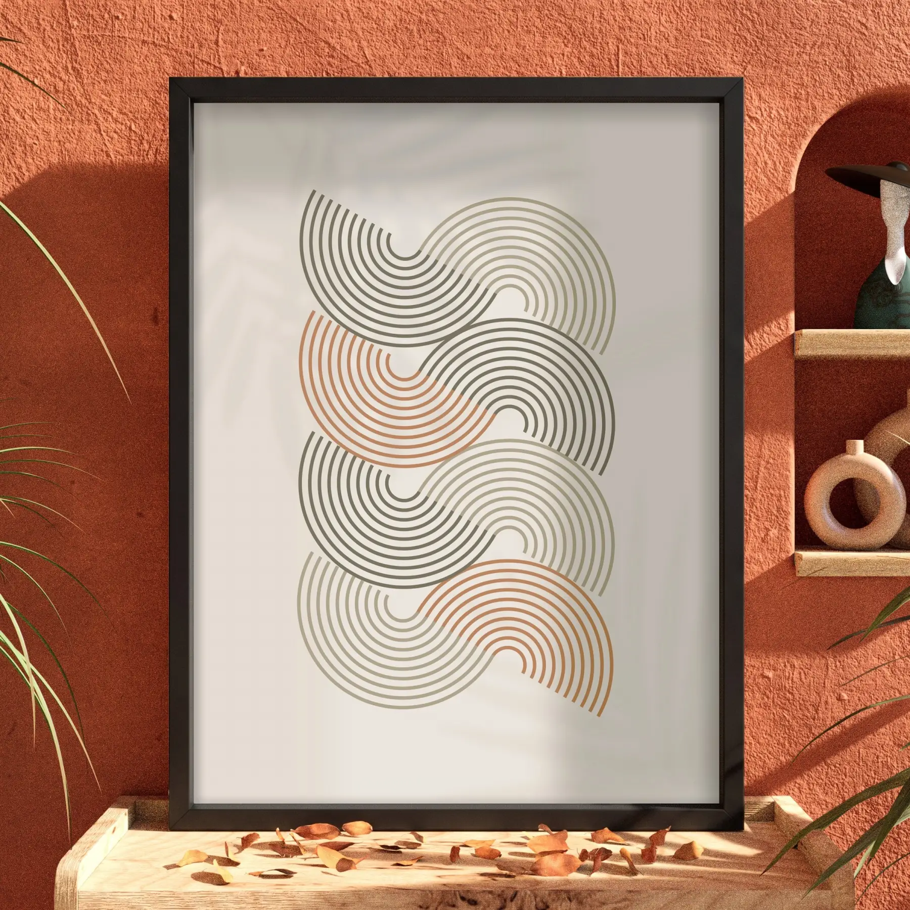 Organik Dalgalı Pastel Tablo Siyah Ahşap Çerçeveli Dekorasyonu Poster Obje Ev Aksesuarları Modern