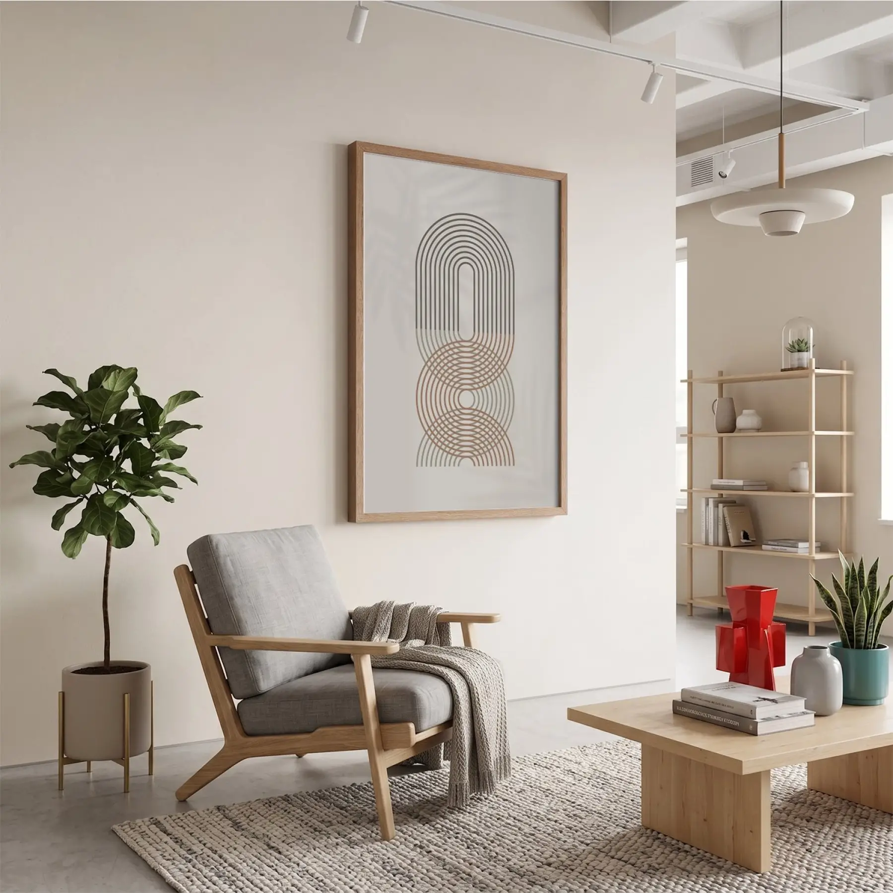 Toprak Renkli Geometrik Yaylar Doğal Ahşap Çerçeveli Tablo İç Mekan Yatak Koridor Ofis
