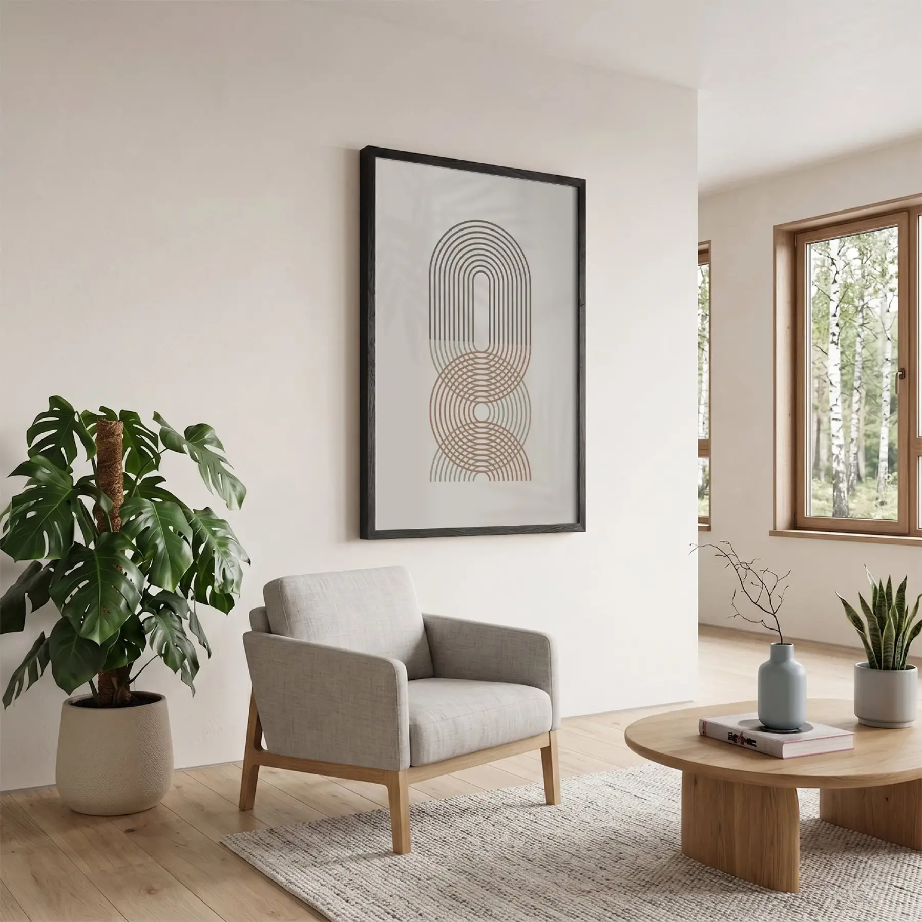 Toprak Renkli Geometrik Yaylar Siyah Ahşap Çerçeveli Tablo Obje Ev Aksesuarları Modern Sanat