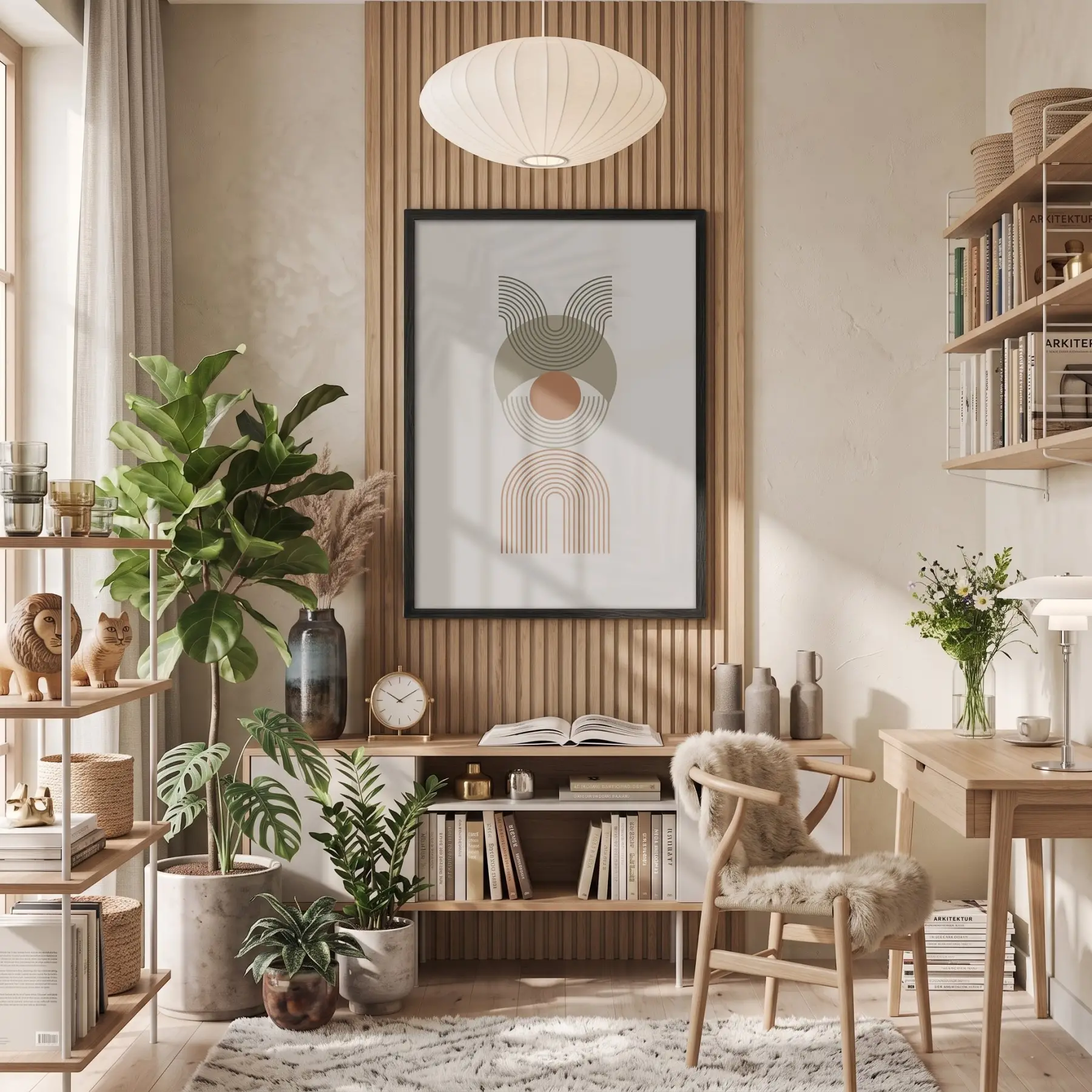 Toprak Tonlu Geometrik Desen Siyah Ahşap Çerçeveli Tablo Dekorasyonu Poster Obje Ev Aksesuarları