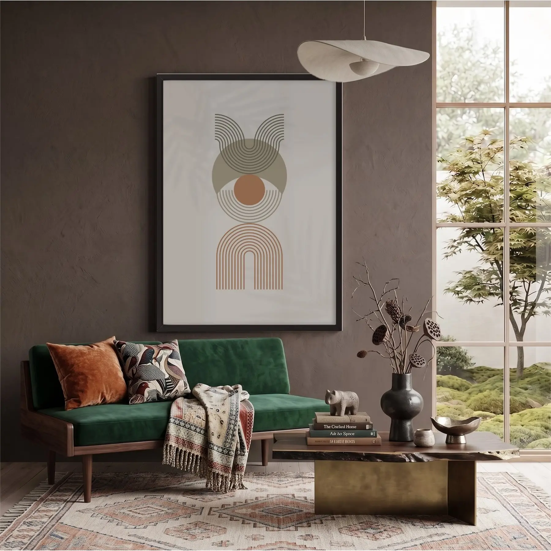Toprak Tonlu Geometrik Desen Siyah Ahşap Çerçeveli Tablo Dekorasyonu Poster Obje Ev Aksesuarları