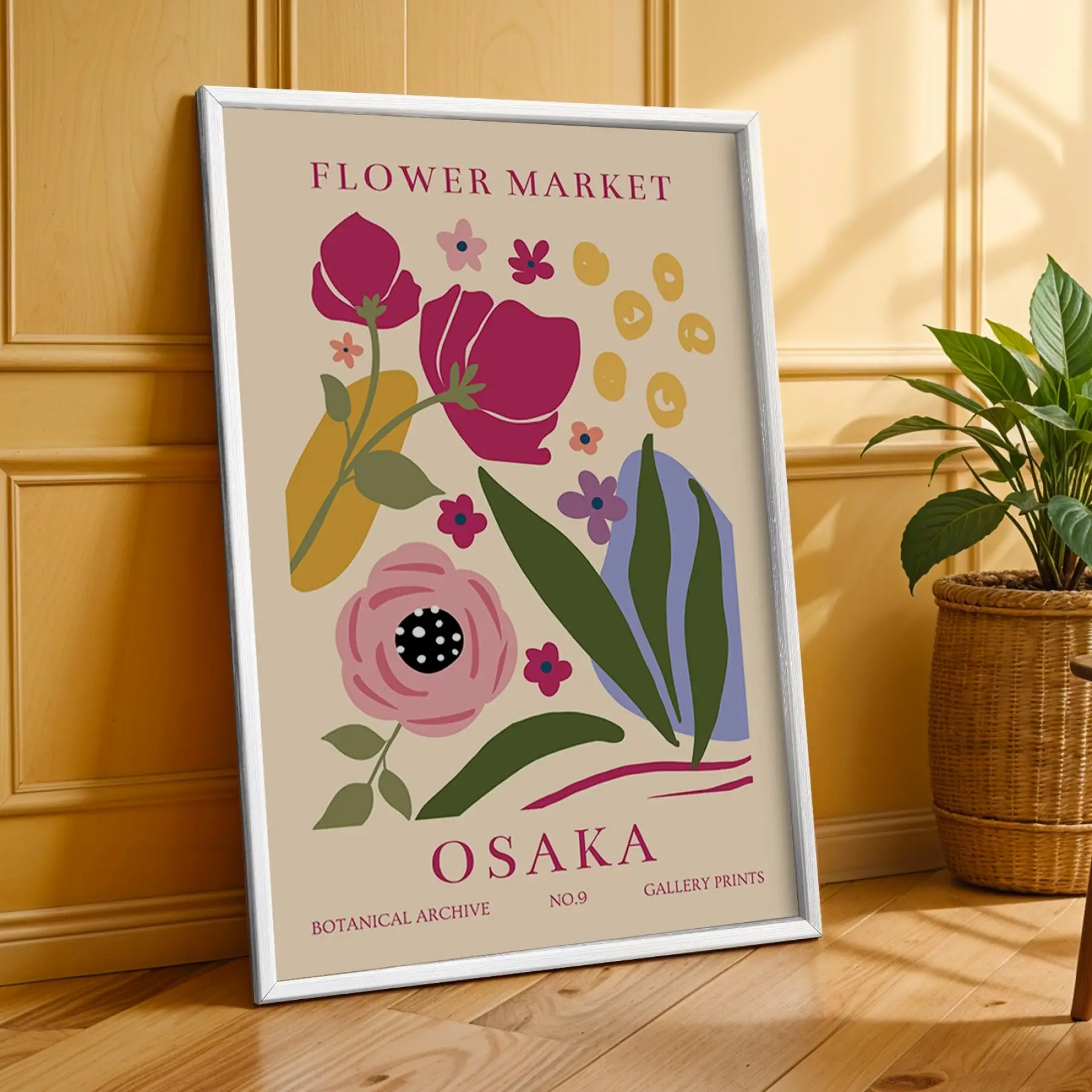 Pastel Çiçek Pazarı Tablo 3lü Beyaz Çerçeveli Tablo Seti Bohem Tablo Salon Duvar Tablo Poster Tablo