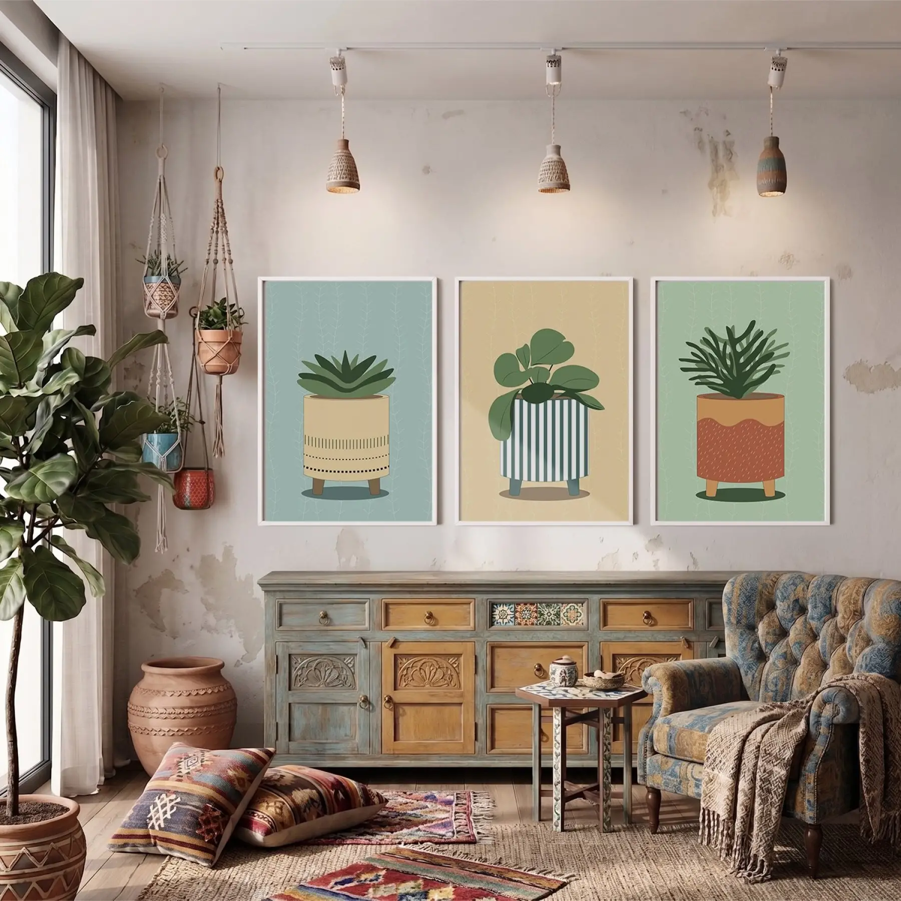 Minimalist Bitki Sanatı Seti 3lü Beyaz Çerçeveli Tablo Seti Tablo Çerçeve Salon Duvar Tablo Dekor