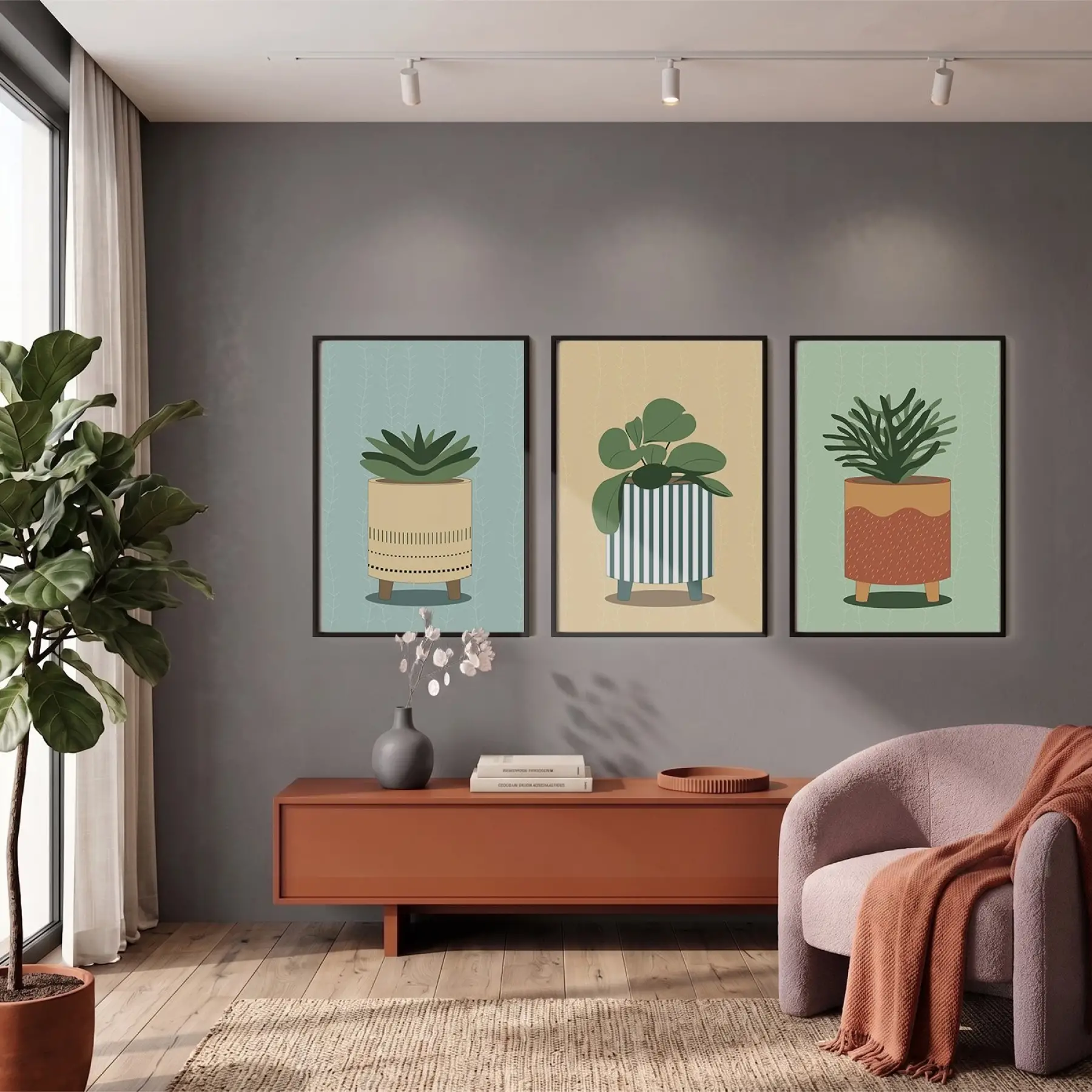 Minimalist Bitki Sanatı Seti 3lü Siyah Çerçeveli Tablo Seti Tablo Çerçeve Duvar Dekoru Ev