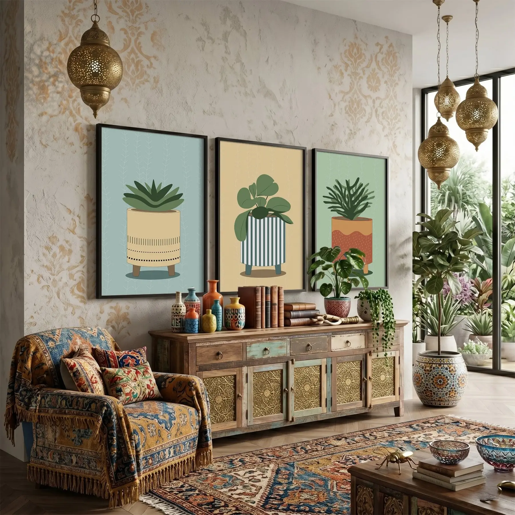 Minimalist Bitki Sanatı Seti 3lü Siyah Çerçeveli Tablo Seti Tablo Çerçeve Duvar Dekoru Ev