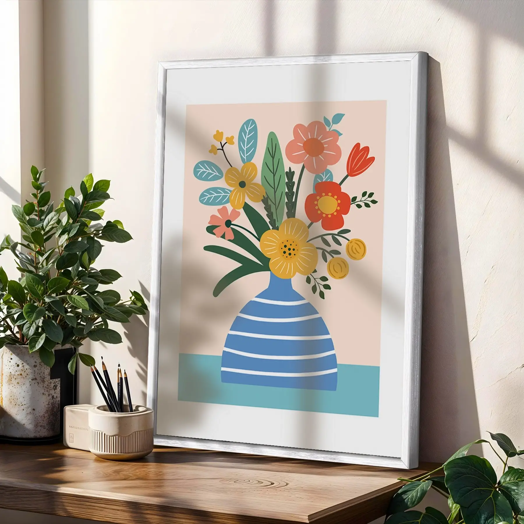 Modern Tropikal Üçlü 3lü Beyaz Çerçeveli Tablo Seti Poster Tablo Duvar Tablo Ev Dekorasyonu