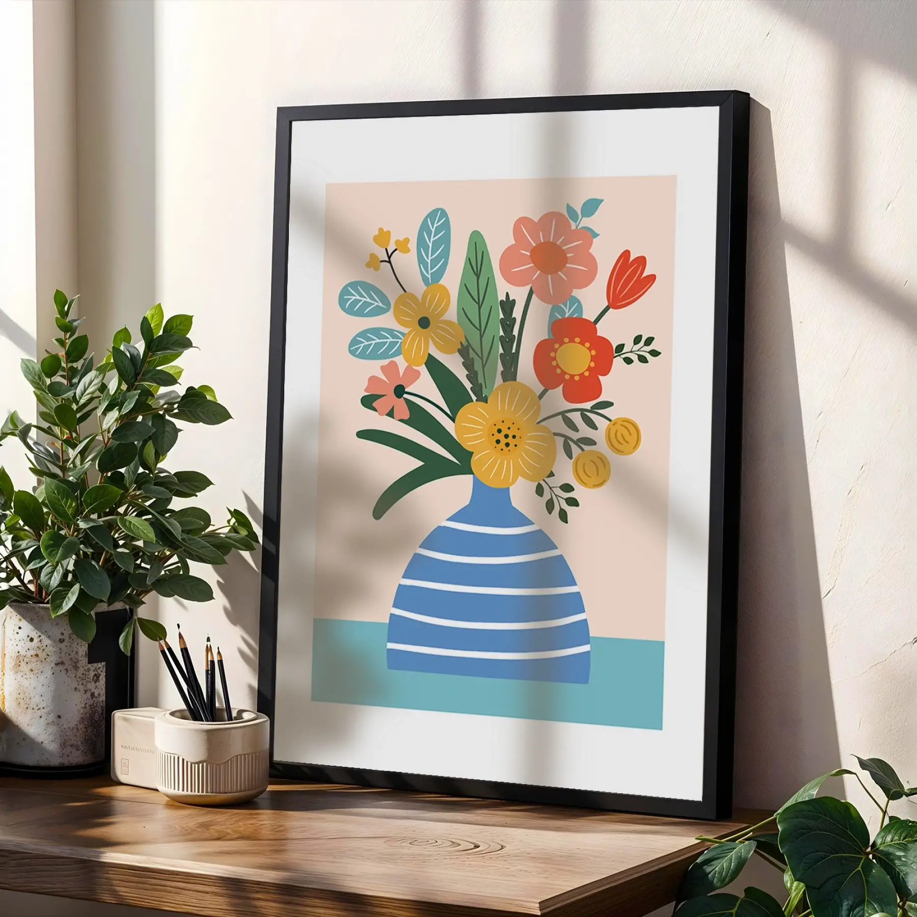 Modern Tropikal Üçlü 3lü Siyah Çerçeveli Tablo Seti Poster Tablo Duvar Tablo Ev Dekorasyonu