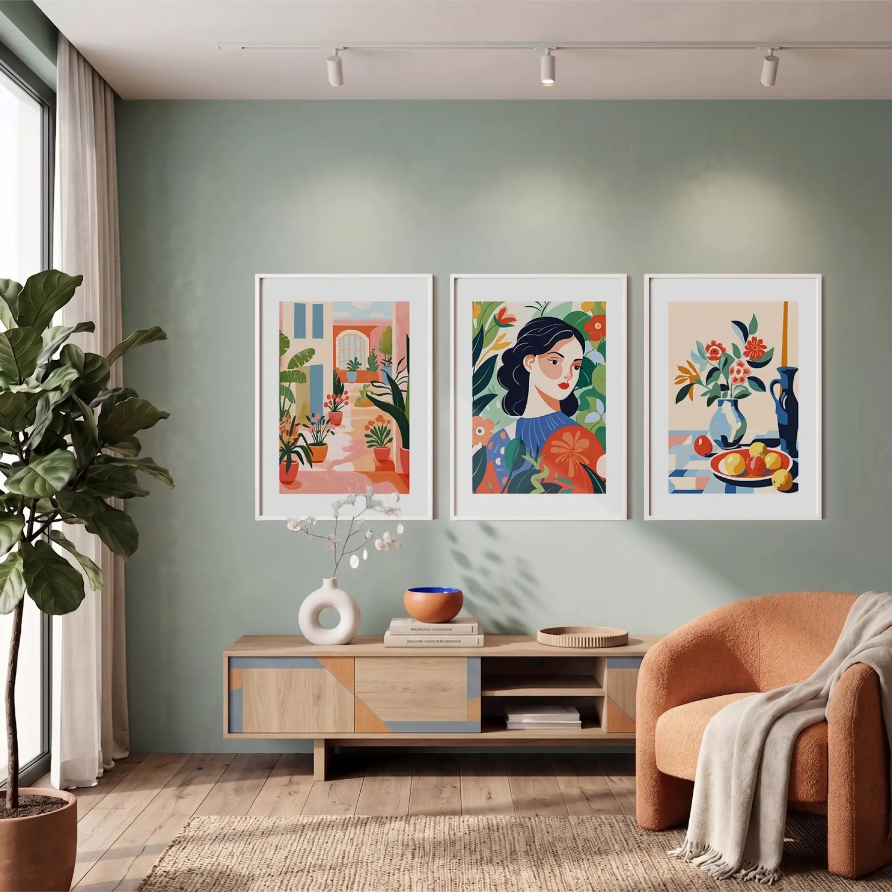 Canlı Eklektik Sanat Üçlüsü 3lü Beyaz Çerçeveli Tablo Seti Poster Tablo Duvar Tablo Ev Dekorasyonu