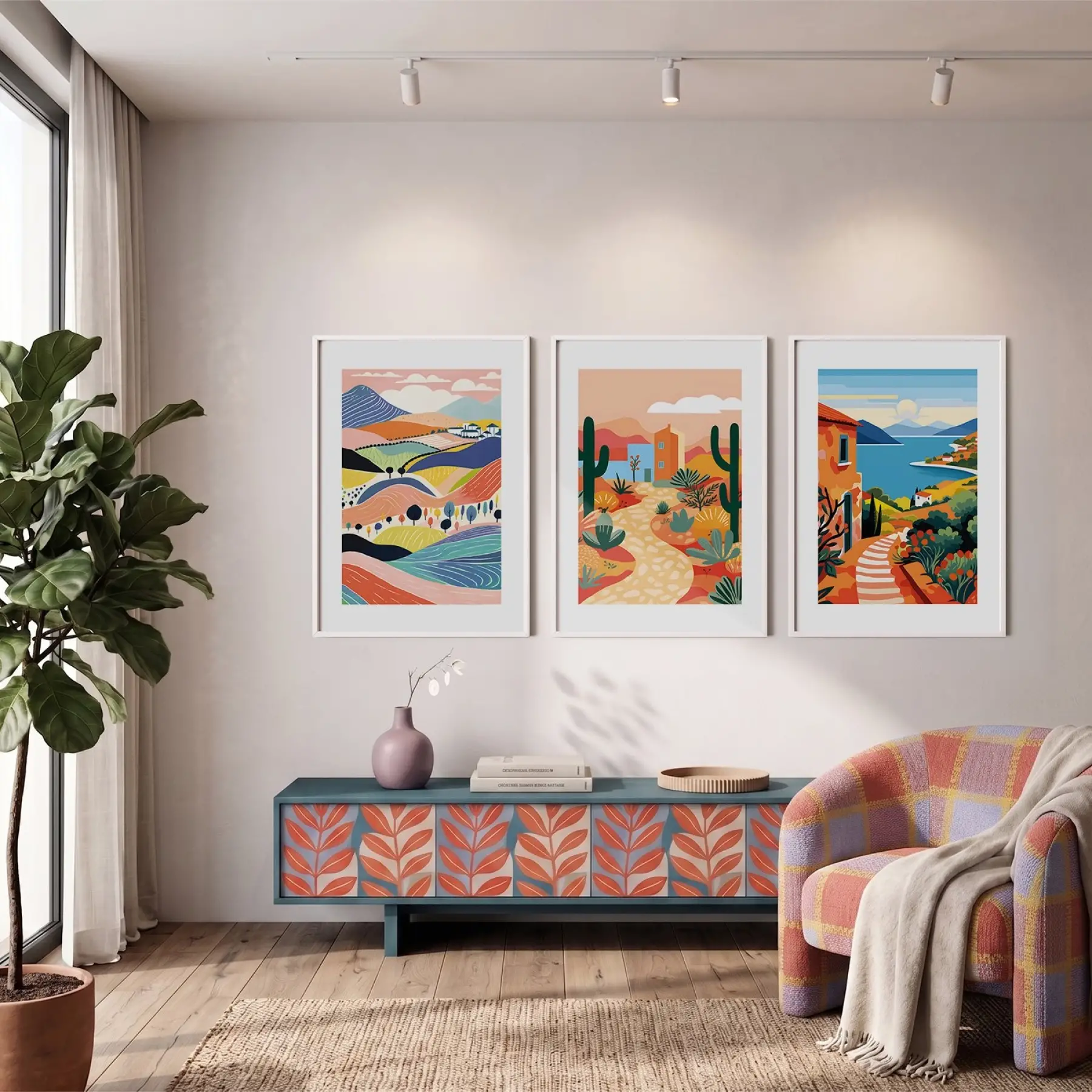 Renklerin Coğrafyası 3lü Beyaz Çerçeveli Tablo Seti Salon Duvar Tablo Poster Tablo