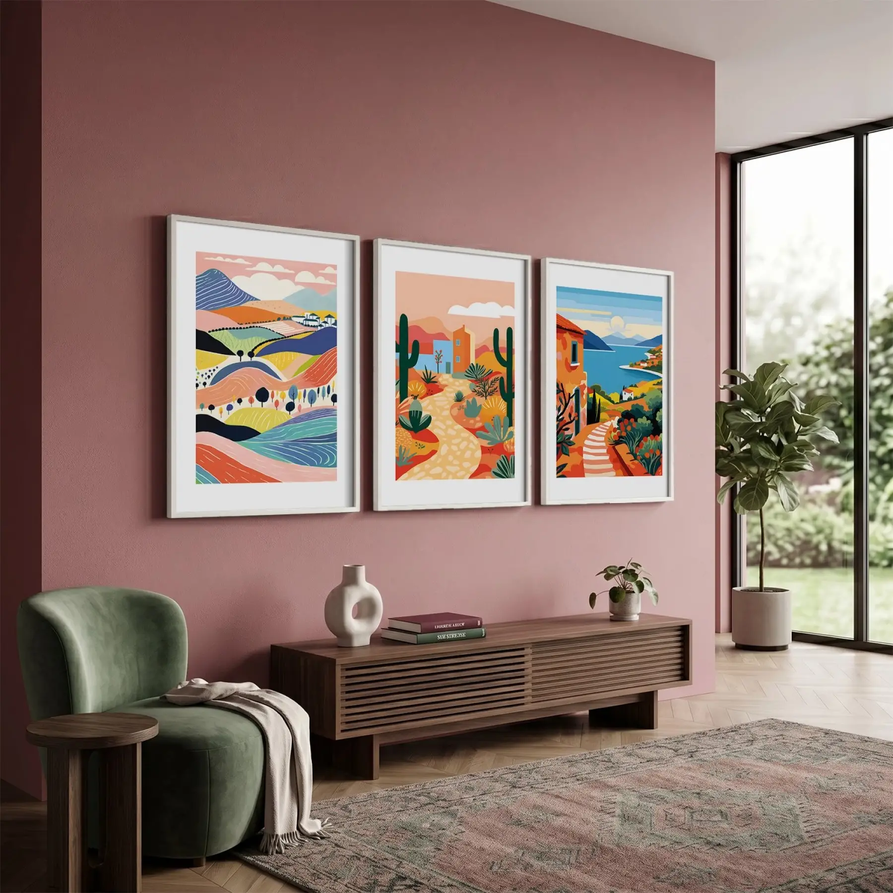 Renklerin Coğrafyası 3lü Beyaz Çerçeveli Tablo Seti Salon Duvar Tablo Poster Tablo
