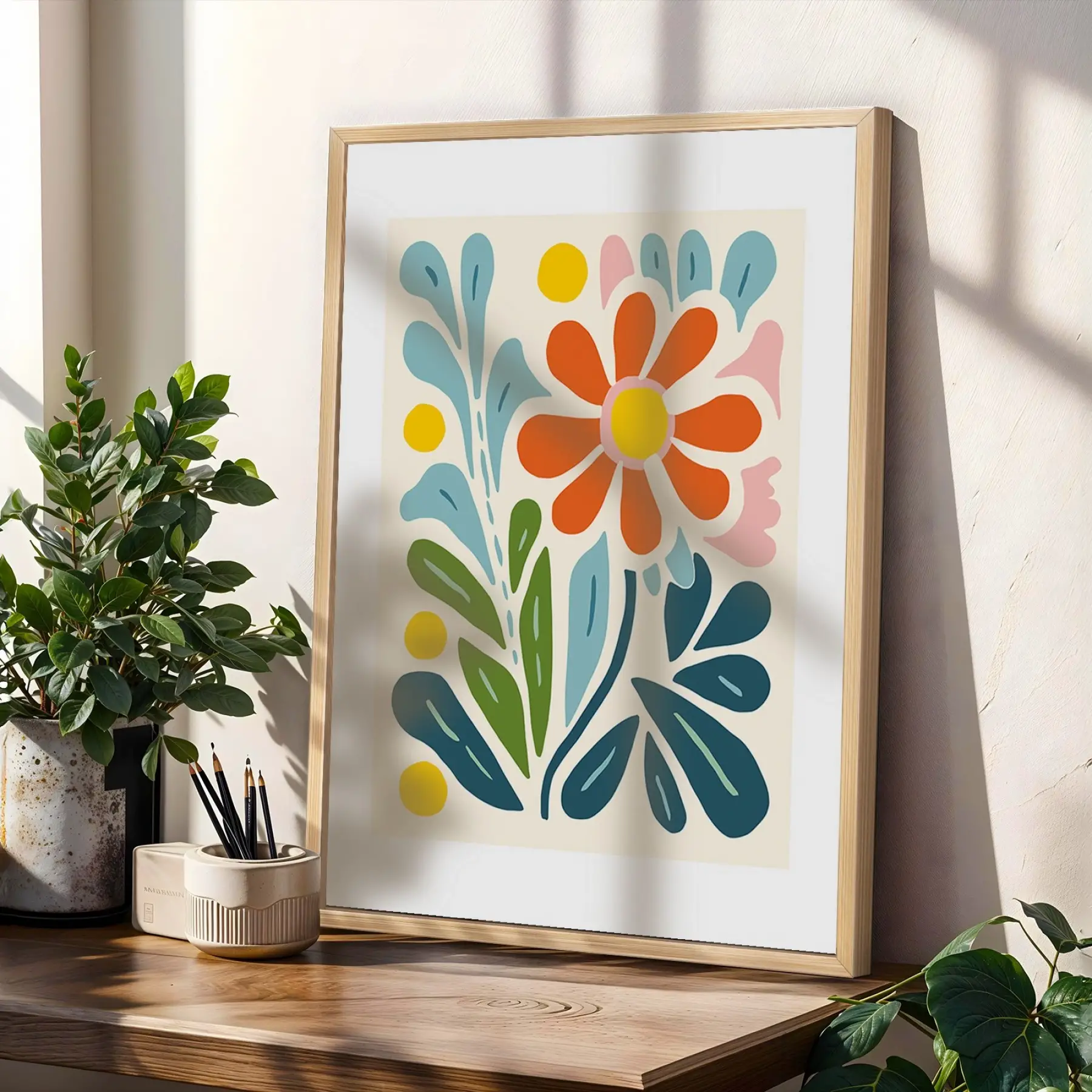 Modern Canlı Botanik Üçlü 3lü Ahşap Çerçeveli Tablo Seti Bohem Tablo Poster Tablo Resim Çerçevesi