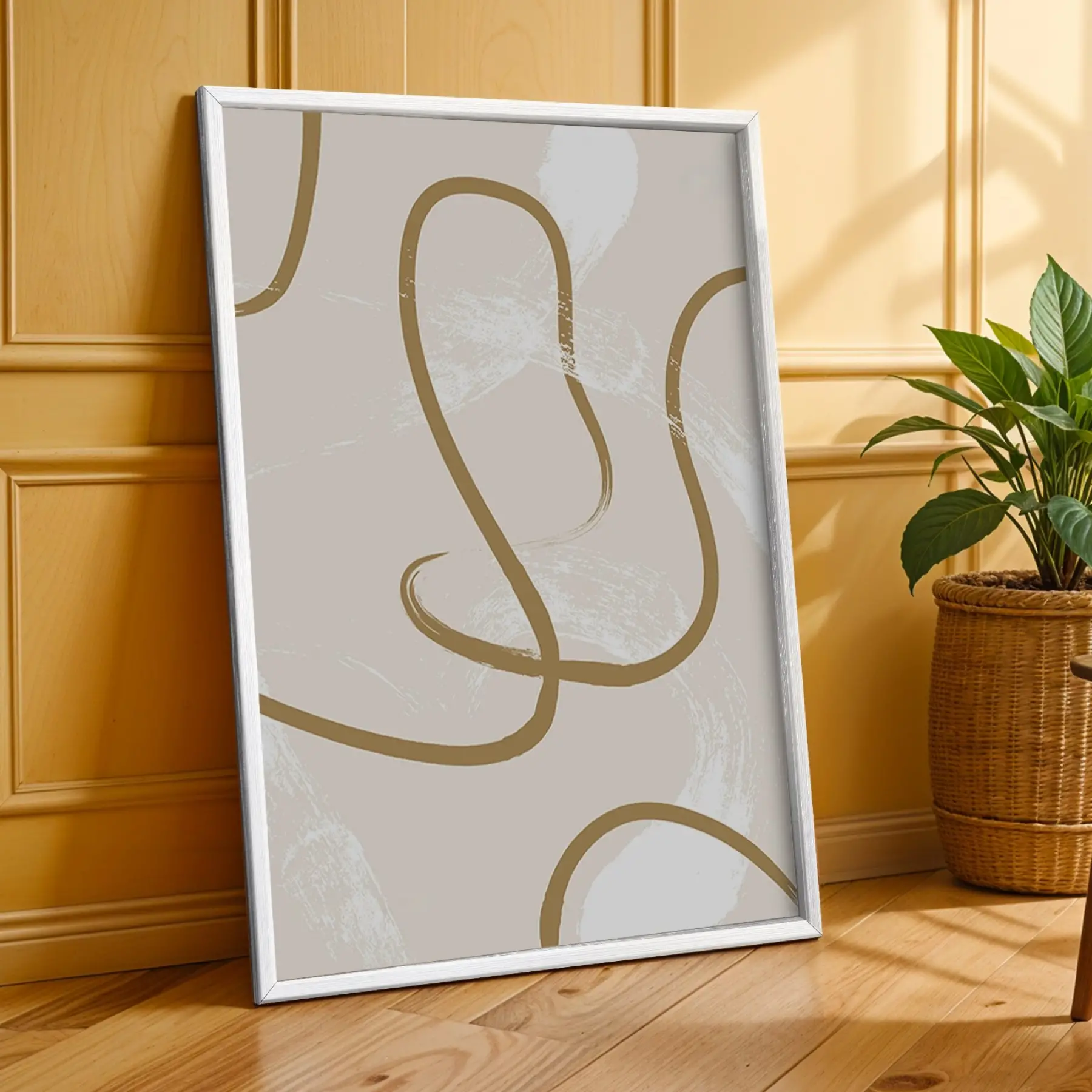 Toprak Tonları Soyut Sanat 3lü Beyaz Çerçeveli Tablo Seti Salon Duvar Tablo Poster Tablo