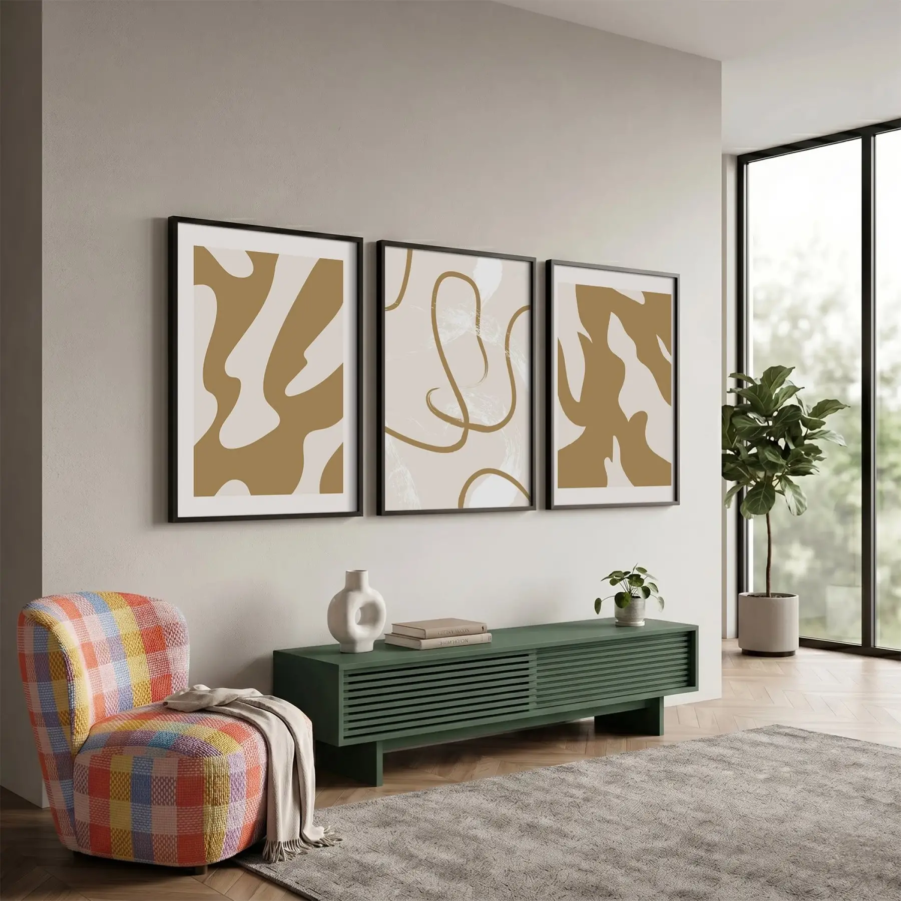 Toprak Tonları Soyut Sanat 3lü Siyah Çerçeveli Tablo Seti Tablo Çerçeve Duvar Dekoru Ev Dekorasyonu