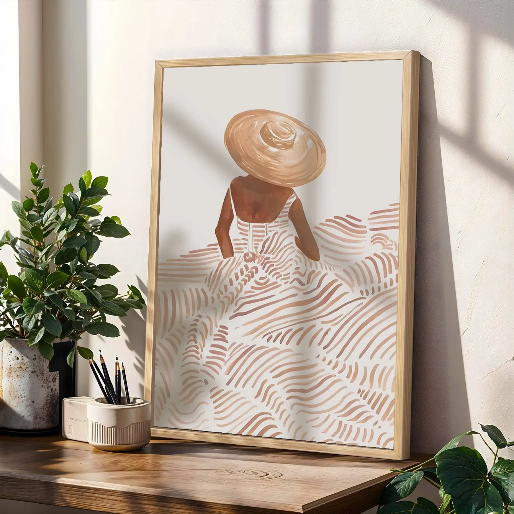 Bohem Terracotta Figürler 3lü Ahşap Çerçeveli Tablo Seti Bohem Tablo Poster Tablo Resim Çerçevesi