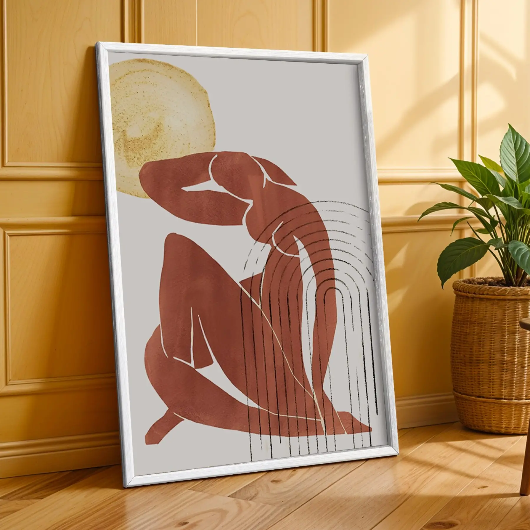 Bohem Terracotta Figürler 3lü Beyaz Çerçeveli Tablo Seti Bohem Tablo Tablo Çerçeve Salon Duvar