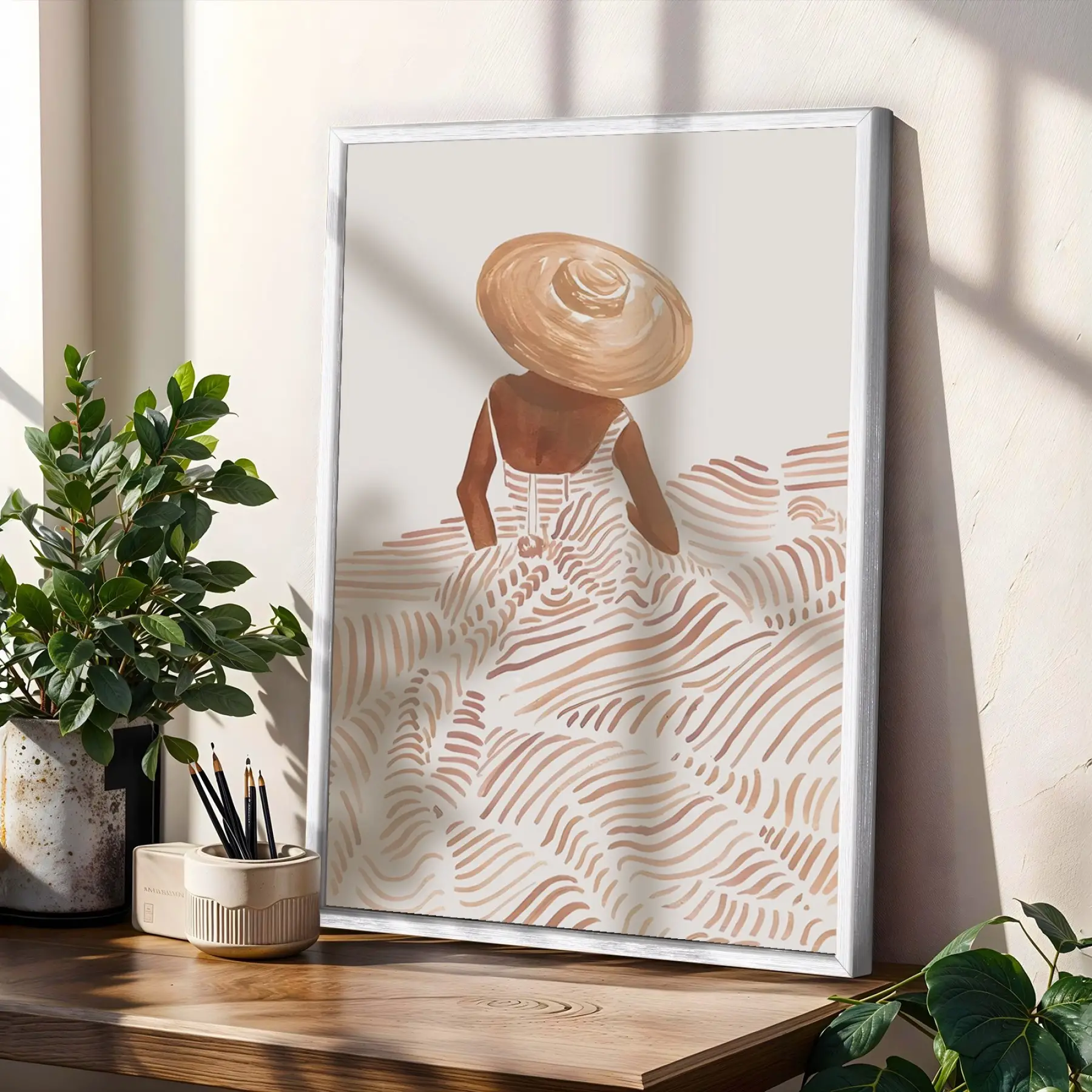 Bohem Terracotta Figürler 3lü Beyaz Çerçeveli Tablo Seti Bohem Tablo Tablo Çerçeve Salon Duvar