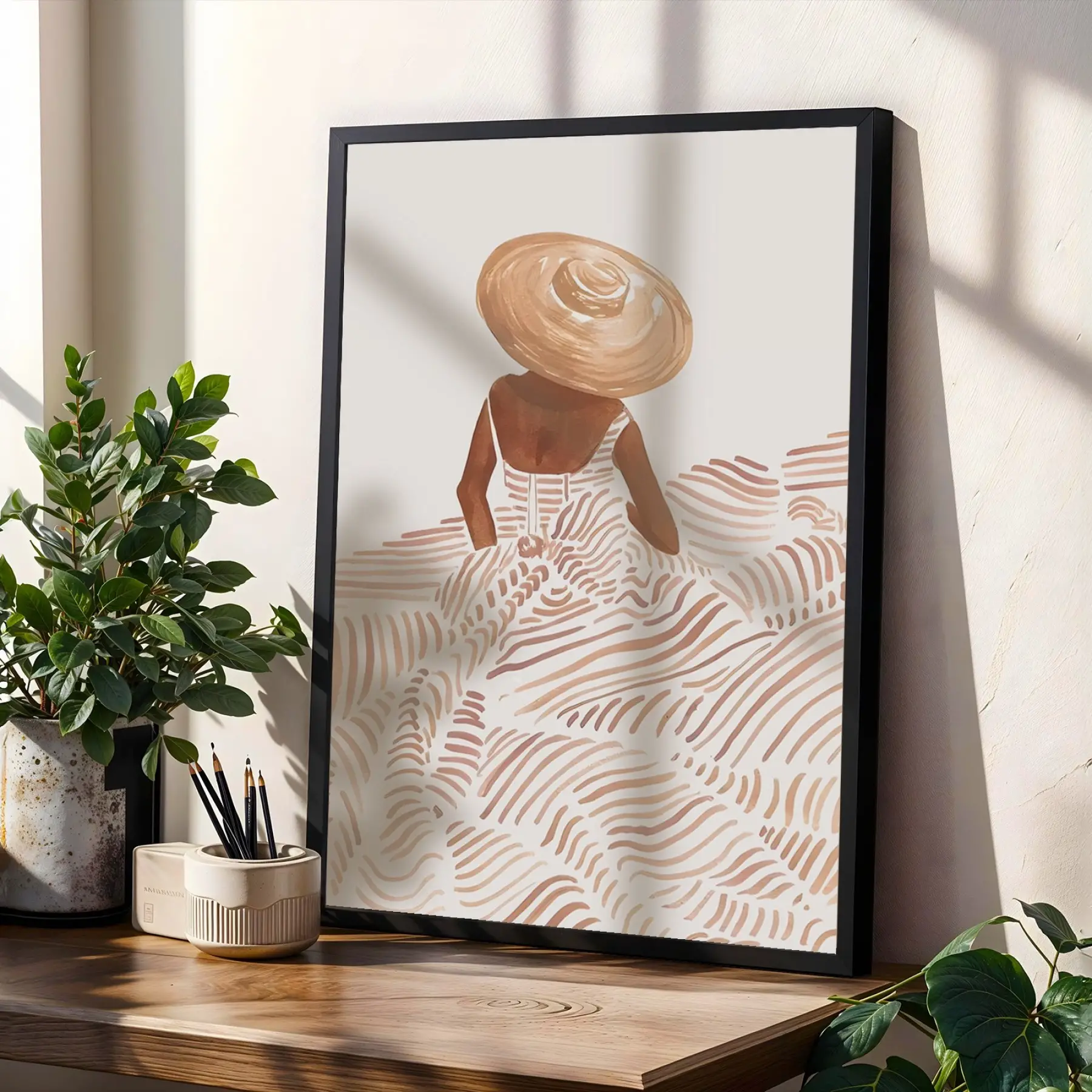 Bohem Terracotta Figürler 3lü Siyah Çerçeveli Tablo Seti Bohem Tablo Resim Çerçevesi Tablo Salon