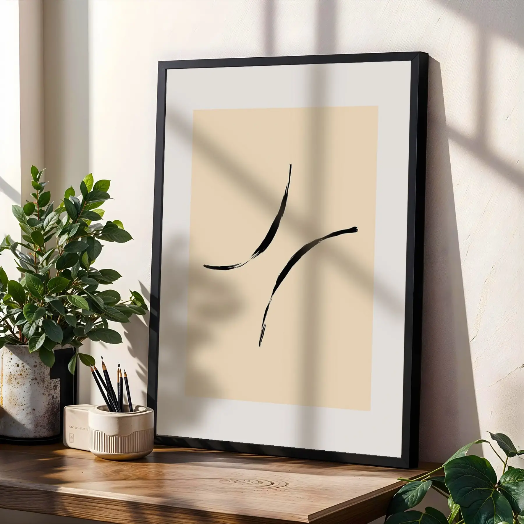 Akışkan Soyut Çizgiler Üçlü 3lü Siyah Çerçeveli Tablo Seti Salon Duvar Tablo Poster Tablo