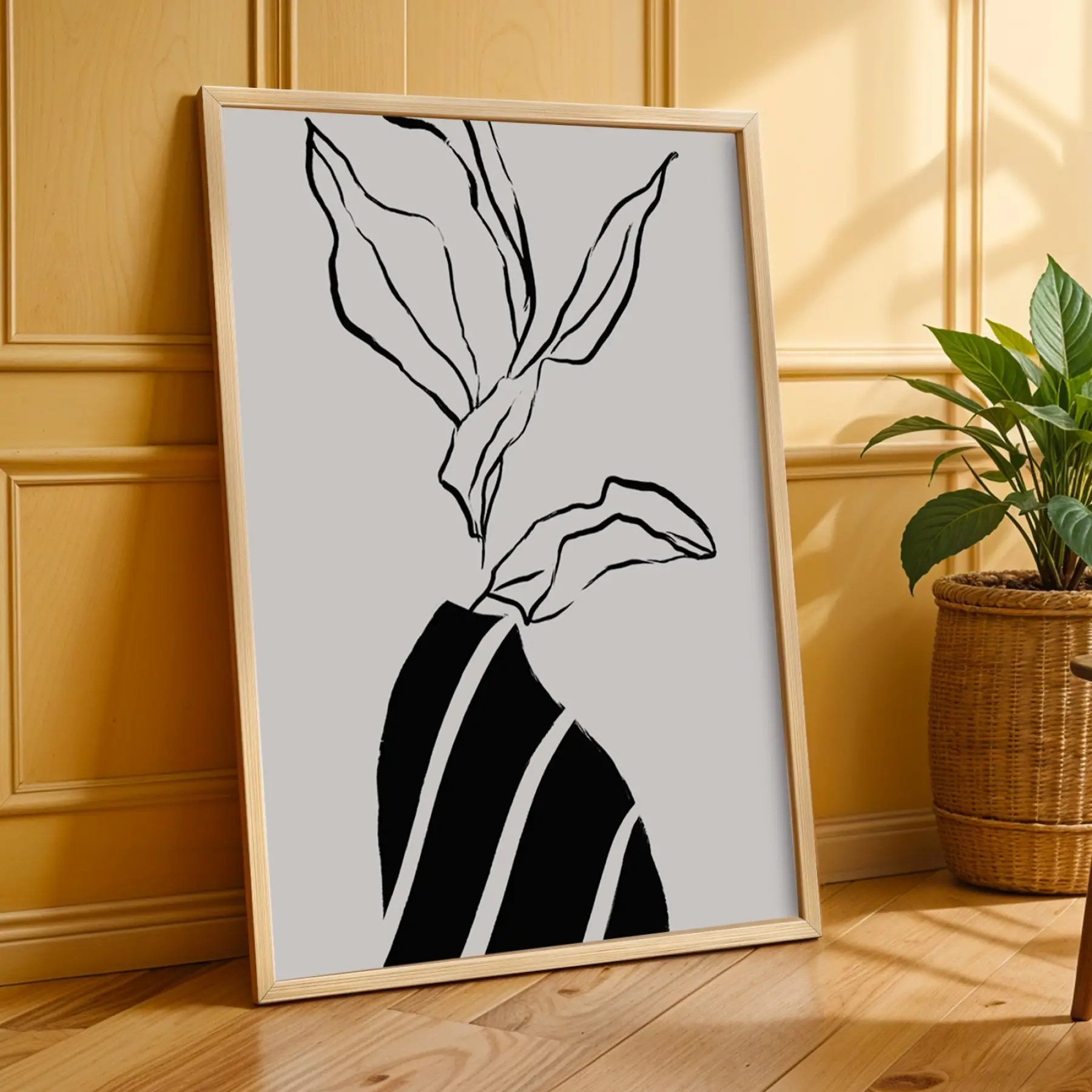 Minimalist Siyah Beyaz Formlar 3lü Ahşap Çerçeveli Tablo Seti Duvar Tablo Oda Dekorasyonu Dekoratif