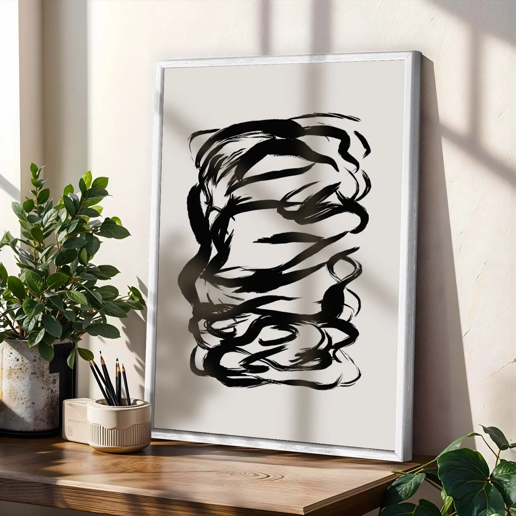 Minimalist Siyah Beyaz Formlar 3lü Beyaz Çerçeveli Tablo Seti Duvar Tablo Oda Dekorasyonu Dekoratif