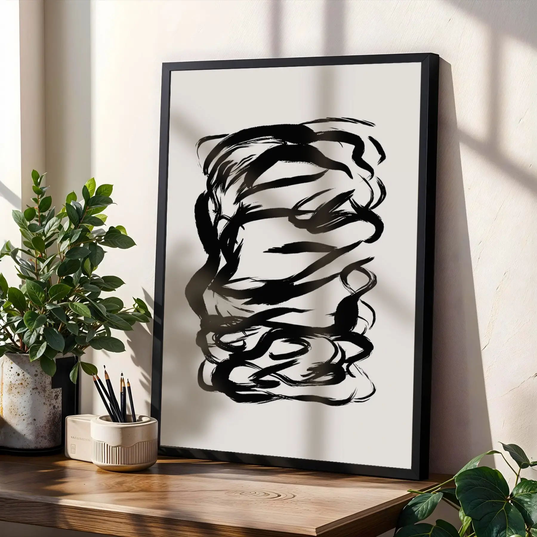 Minimalist Siyah Beyaz Formlar 3lü Siyah Çerçeveli Tablo Seti Tablo Çerçeve Salon Duvar Tablo Dekor