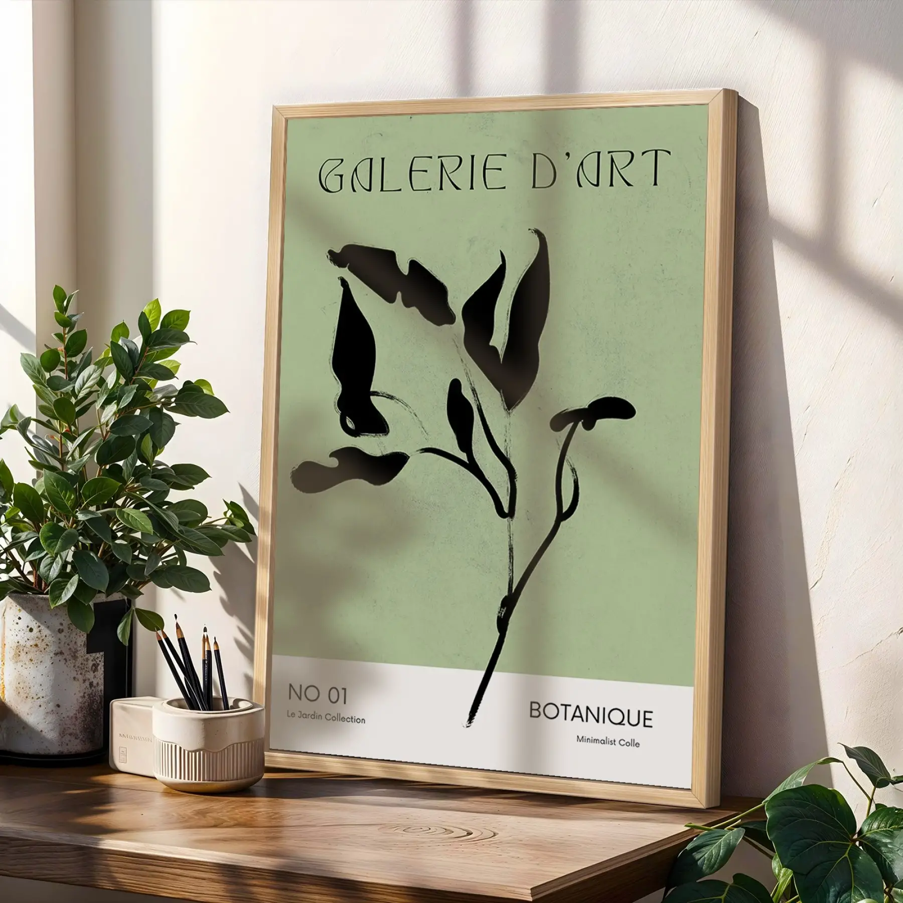 Minimalist Botanik Çizimler 3lü Ahşap Çerçeveli Tablo Seti Bohem Tablo Tablo Çerçeve Duvar Dekoru
